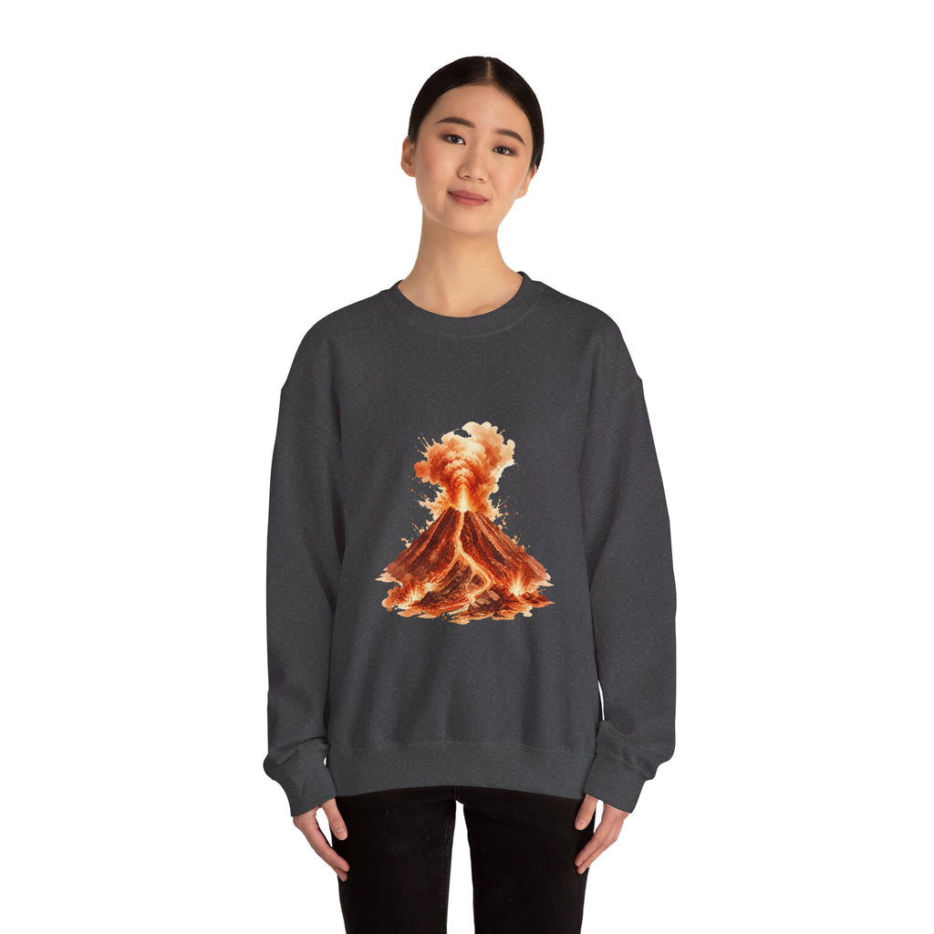 Matching Couple Sweatshirt - Volcano & Glacier Matching Couple Crewneck Sweatshirt Watercolor Art His Hers Engagement Gift - Design A