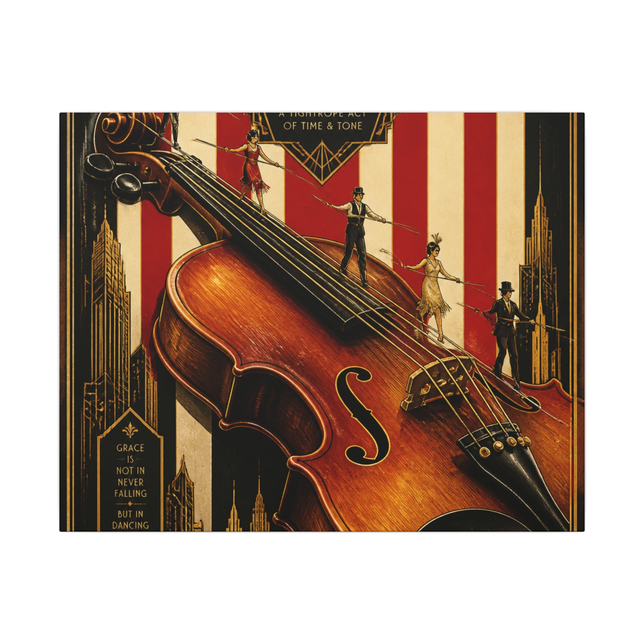 Violin Tightrope Bridge Wall Art Canvas 16×20 Art Deco Entryway Decor Maximalist Print