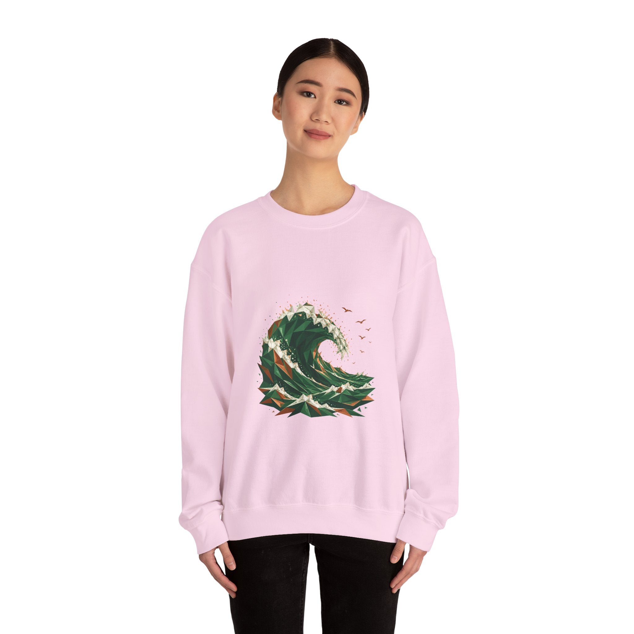 Matching Couple Sweatshirt - Mountain & Ocean Matching Couple Premium Fleece Sweatshirt Geometric Art His Hers Love Gift - Design B