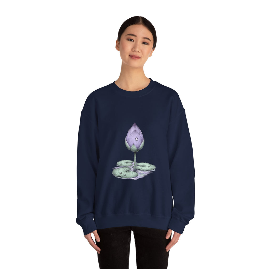Matching Couple Sweatshirt - Open & Closed Lotus Matching Couple Crewneck Sweatshirt Hand-Drawn Art His Hers Best Friend Gift - Design B