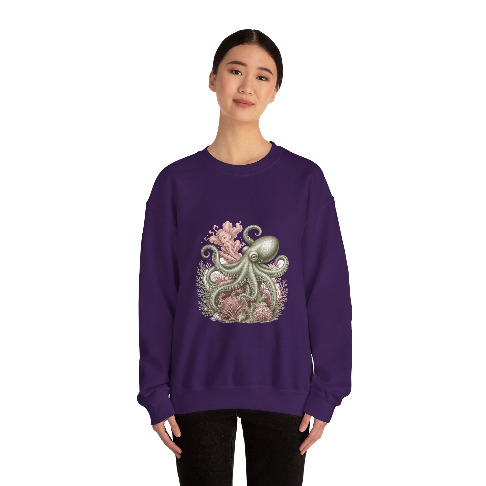 Matching Couple Sweatshirt - Octopus & Jellyfish Matching Couple Premium Fleece Sweatshirt Vintage Art His Hers Honeymoon Gift - Design A