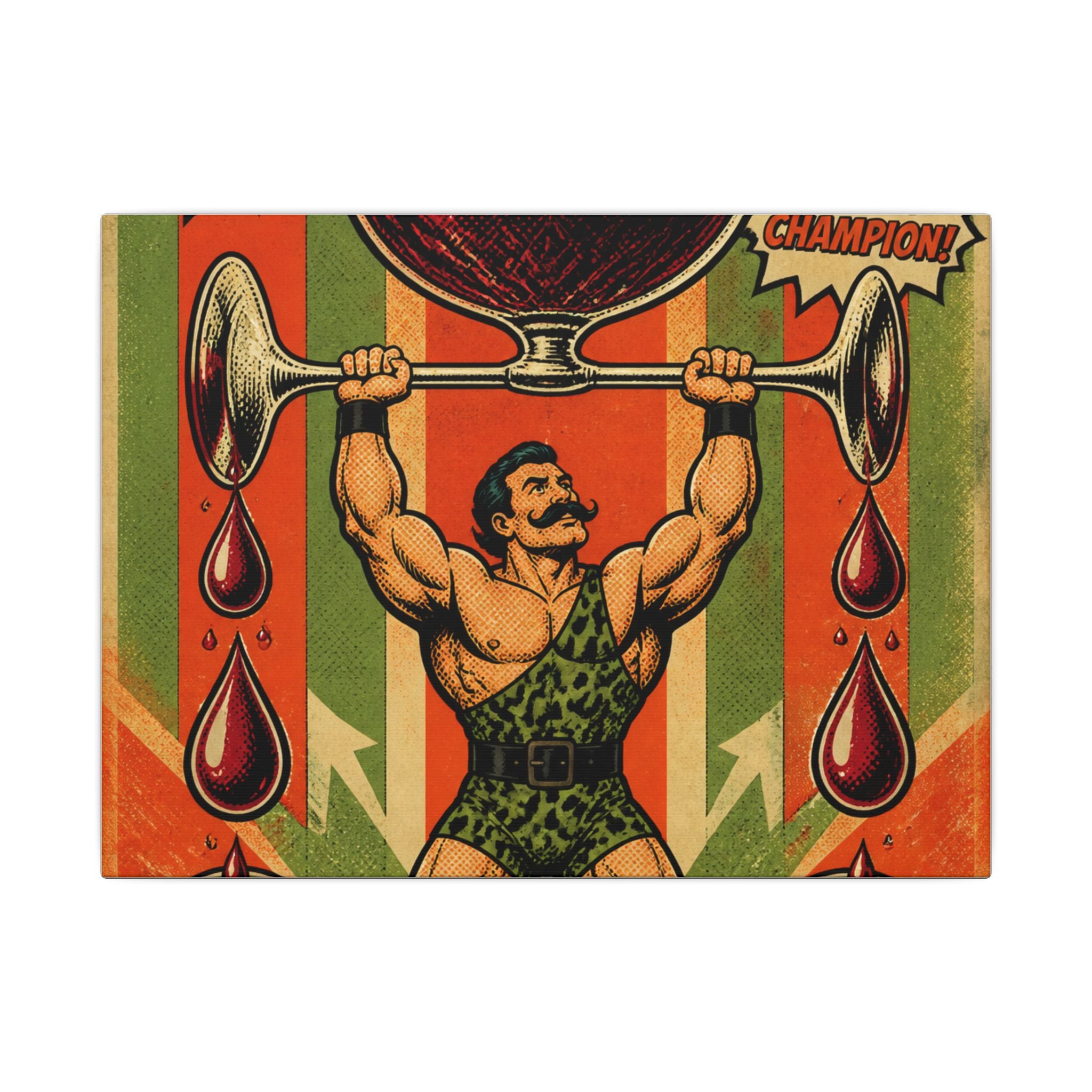Wine Glass Strongman Wall Art Canvas 24×36 Pop Art Restaurant Decor Maximalist Print
