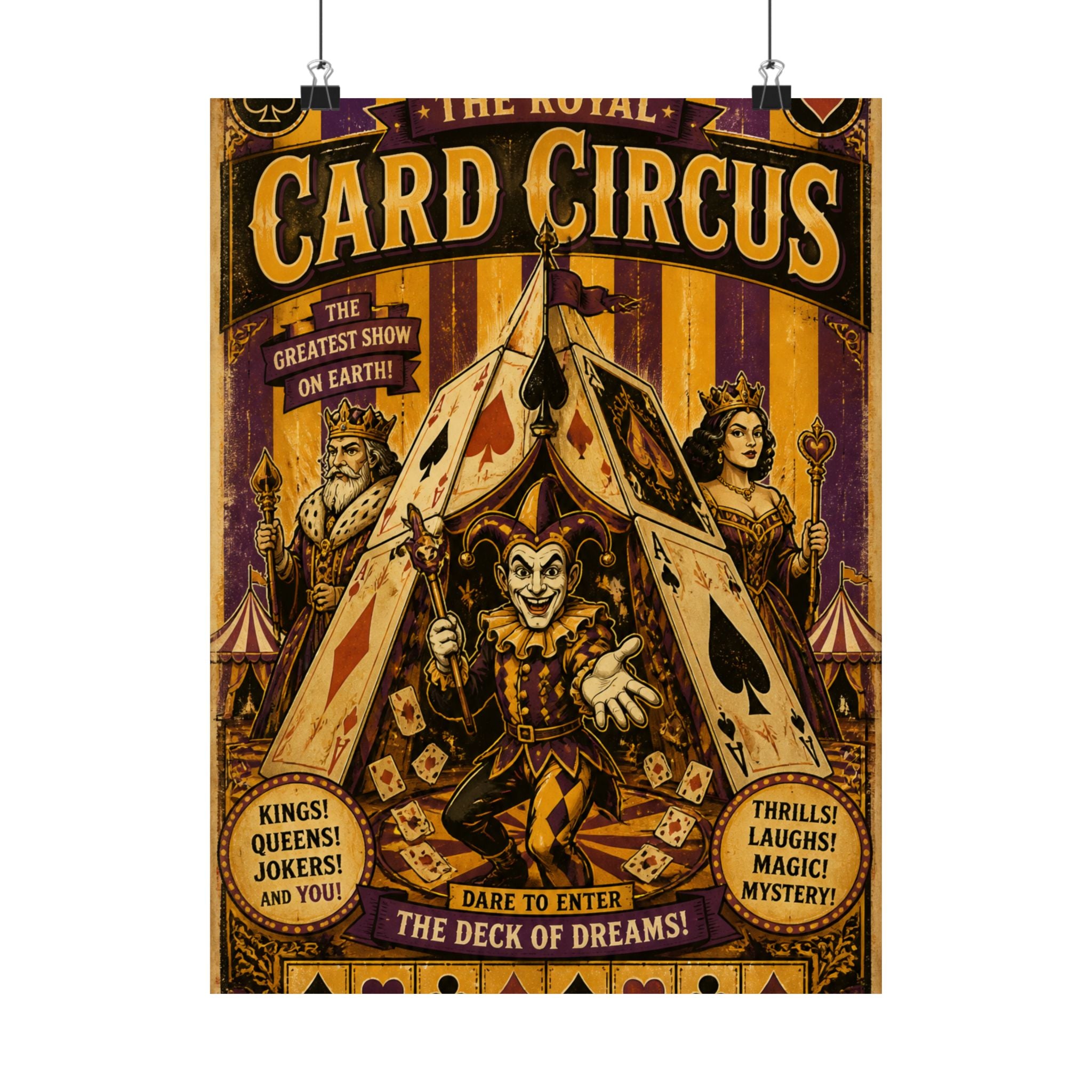 Playing Cards Tent Wall Art Poster 24×36 Vintage Circus Bedroom Decor Maximalist Print