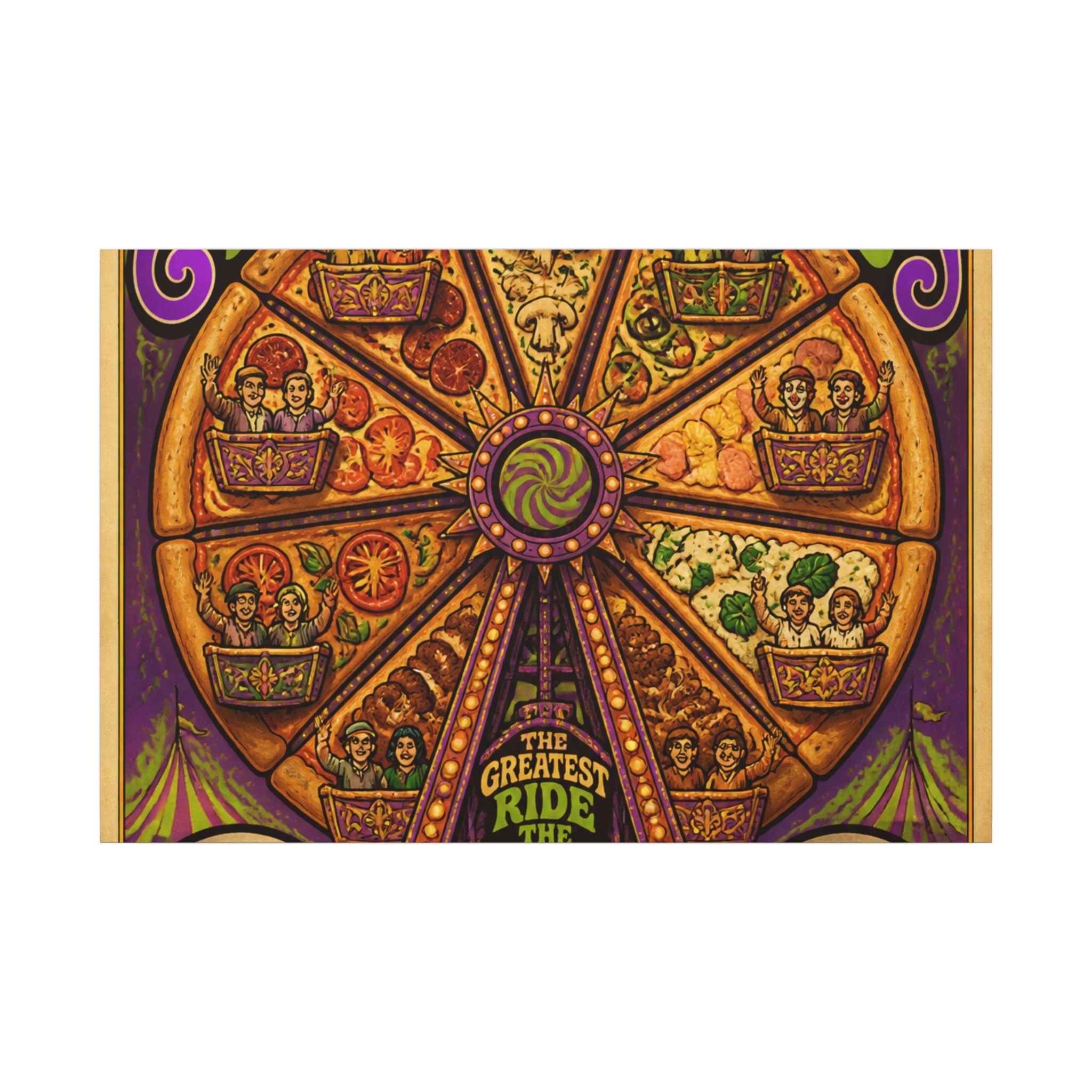 Pizza Ferris Wheel Wall Art Canvas 24×36 Psychedelic Dining Room Decor Maximalist Print
