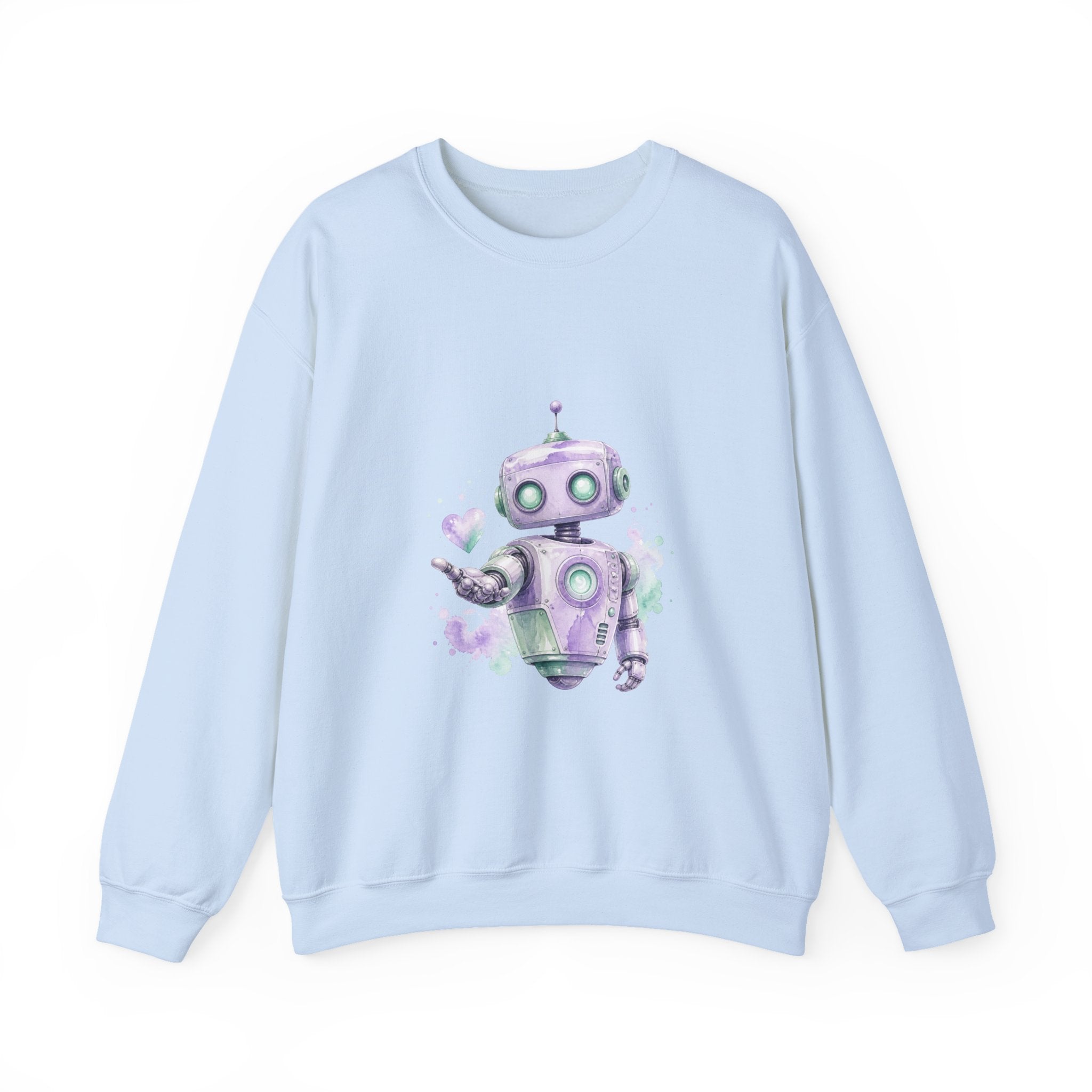 Matching Couple Sweatshirt - Robot & Heart Matching Couple Premium Fleece Sweatshirt Watercolor Art His Hers Birthday Gift - Design A