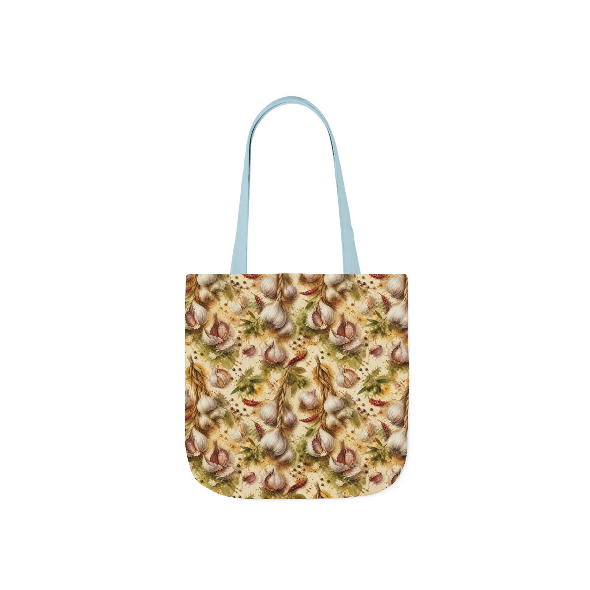 Garlic Bulbs & Cloves Canvas Tote Bag Mediterranean Kitchen Watercolor Splash Design Italian Cottagecore Gift