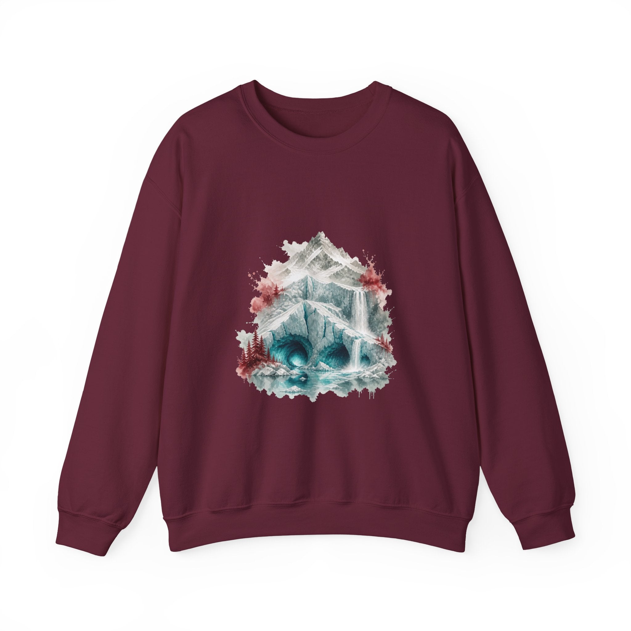 Matching Couple Sweatshirt - Volcano & Glacier Matching Couple Premium Fleece Sweatshirt Watercolor Art His Hers Birthday Gift - Design B