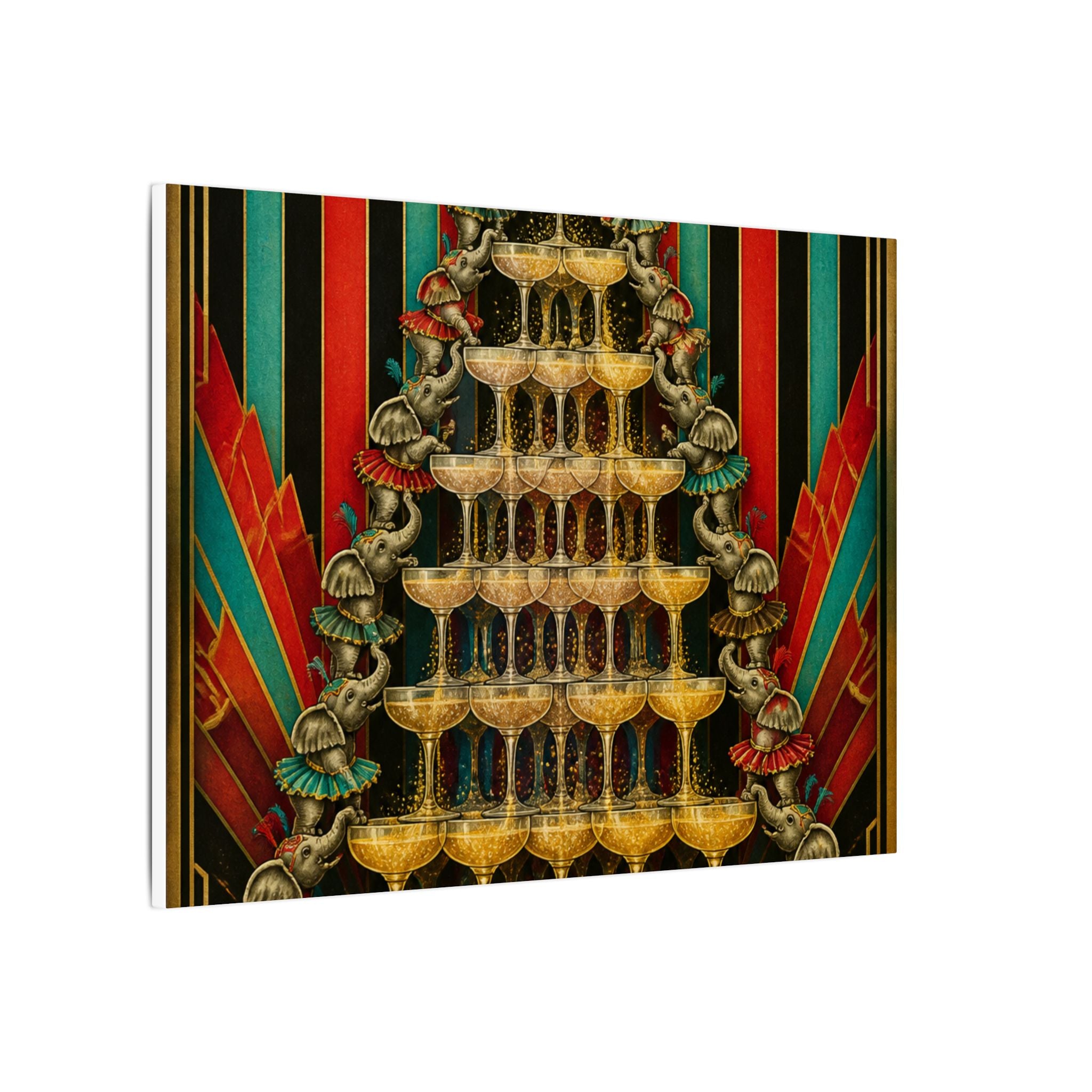 Champagne Tower Elephants Wall Art Canvas 16×20 Art Deco Entryway Decor Maximalist Print