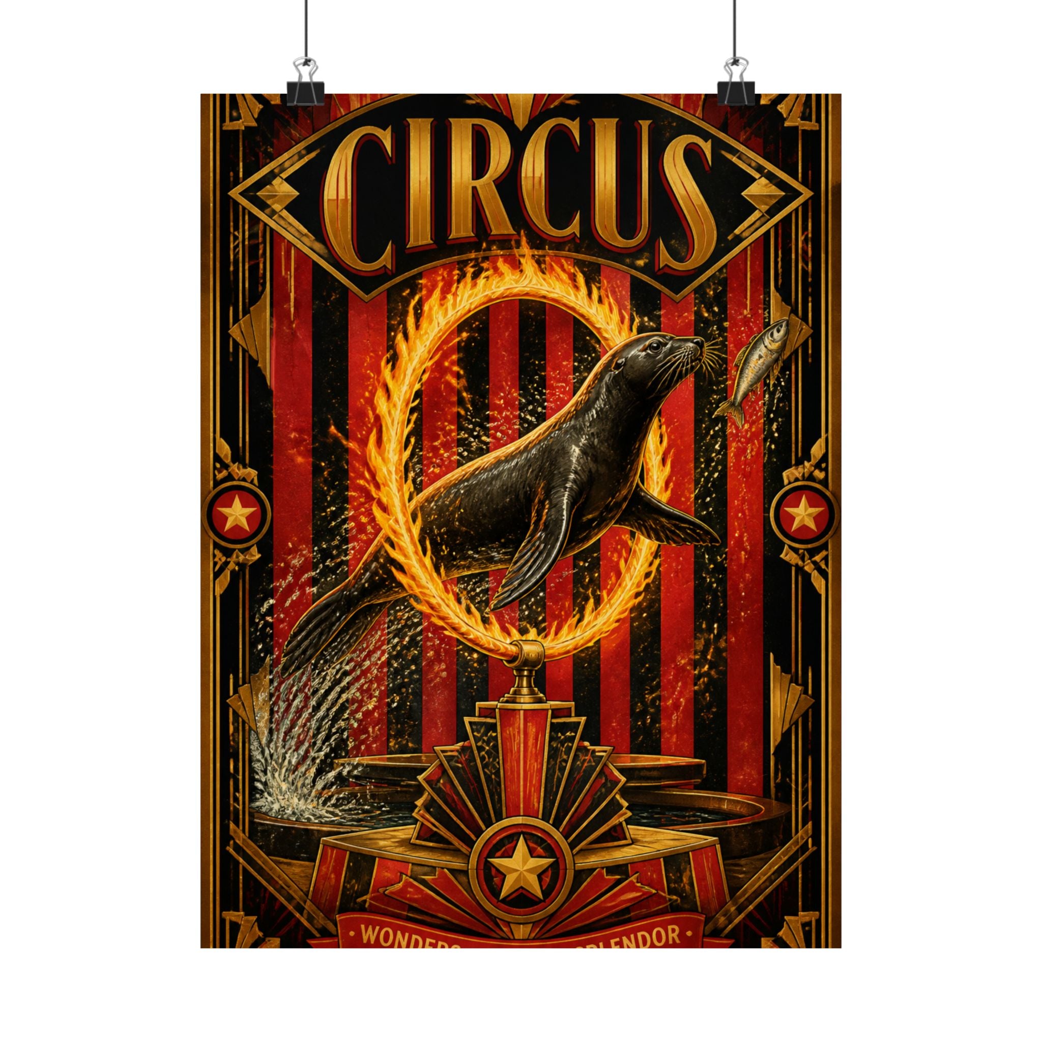 Seal Fire Hoop Wall Art Poster 18×24 Art Deco Entryway Decor Maximalist Print