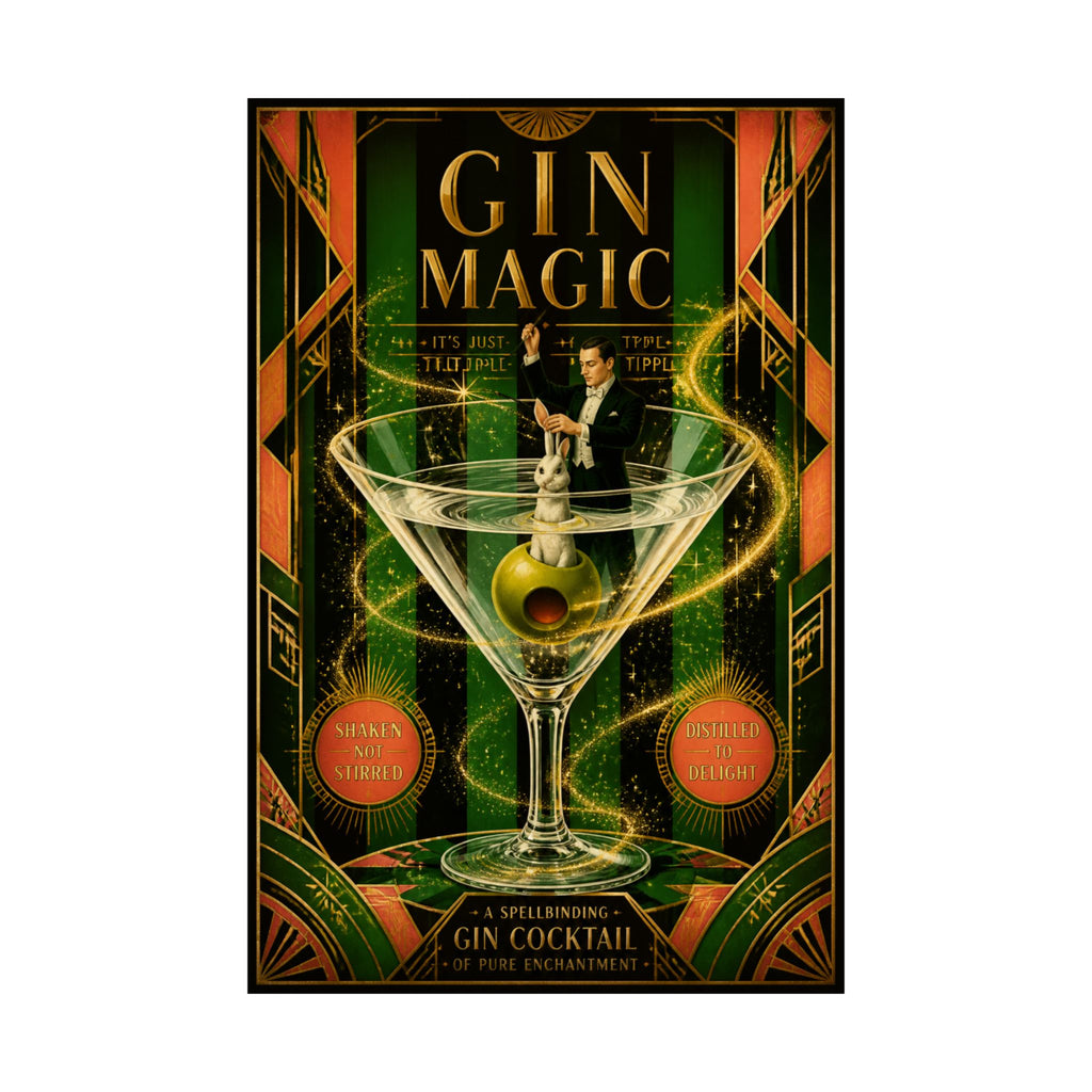 Martini Magician Wall Art Poster 24×36 Art Deco Bar Area Decor Maximalist Print