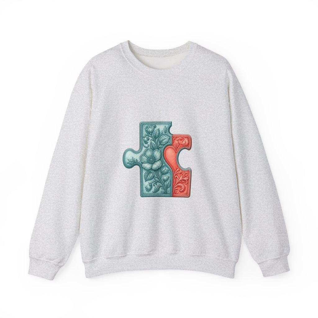 Matching Couple Sweatshirt - Puzzle Pieces Matching Couple Crewneck Sweatshirt Vintage Art His Hers Wedding Gift - Design A