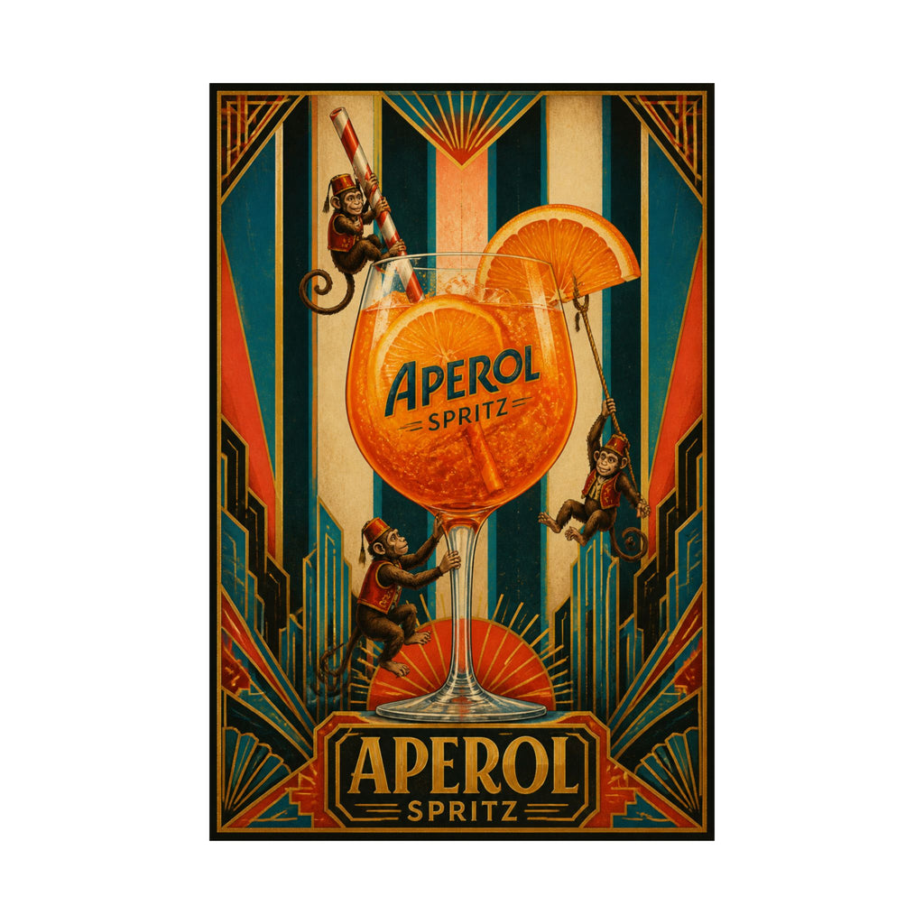 Aperol Spritz Monkeys Wall Art Poster 24×36 Art Deco Bar Area Decor Maximalist Print