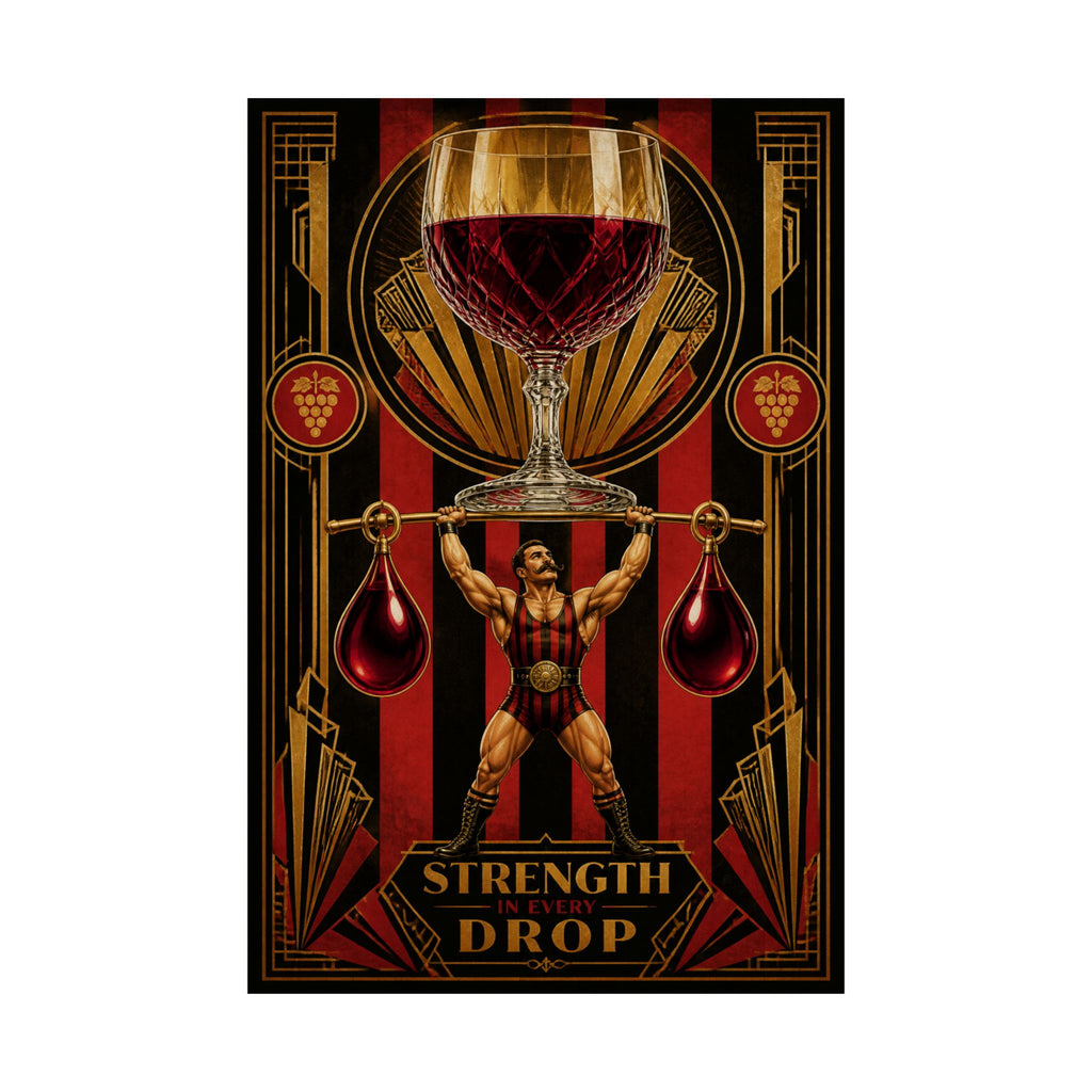 Wine Glass Strongman Wall Art Poster 18×24 Art Deco Entryway Decor Maximalist Print