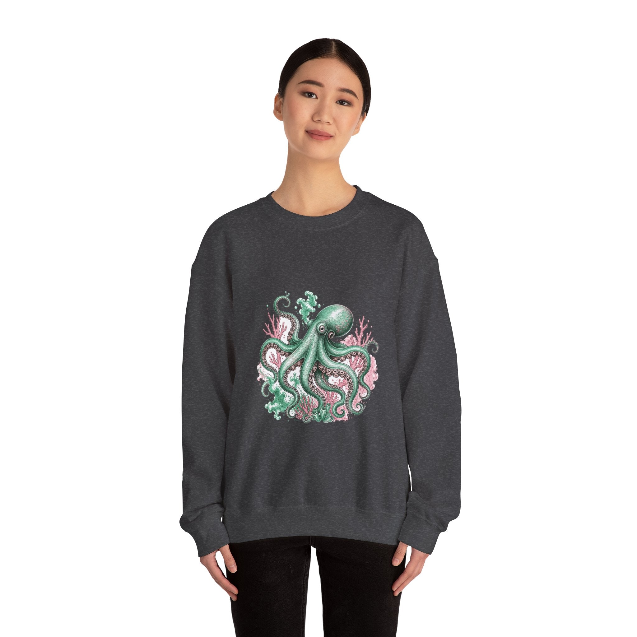Matching Couple Sweatshirt - Octopus & Jellyfish Matching Couple Premium Fleece Sweatshirt Hand-Drawn Art His Hers Anniversary Gift - Design A