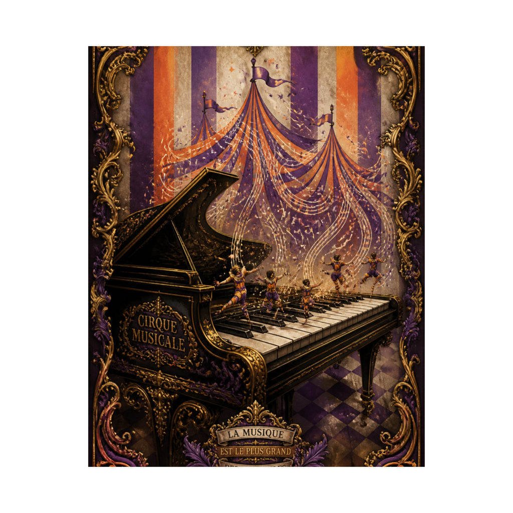 Grand Piano Acrobats Wall Art Poster 24×36 Baroque Studio Decor Maximalist Print