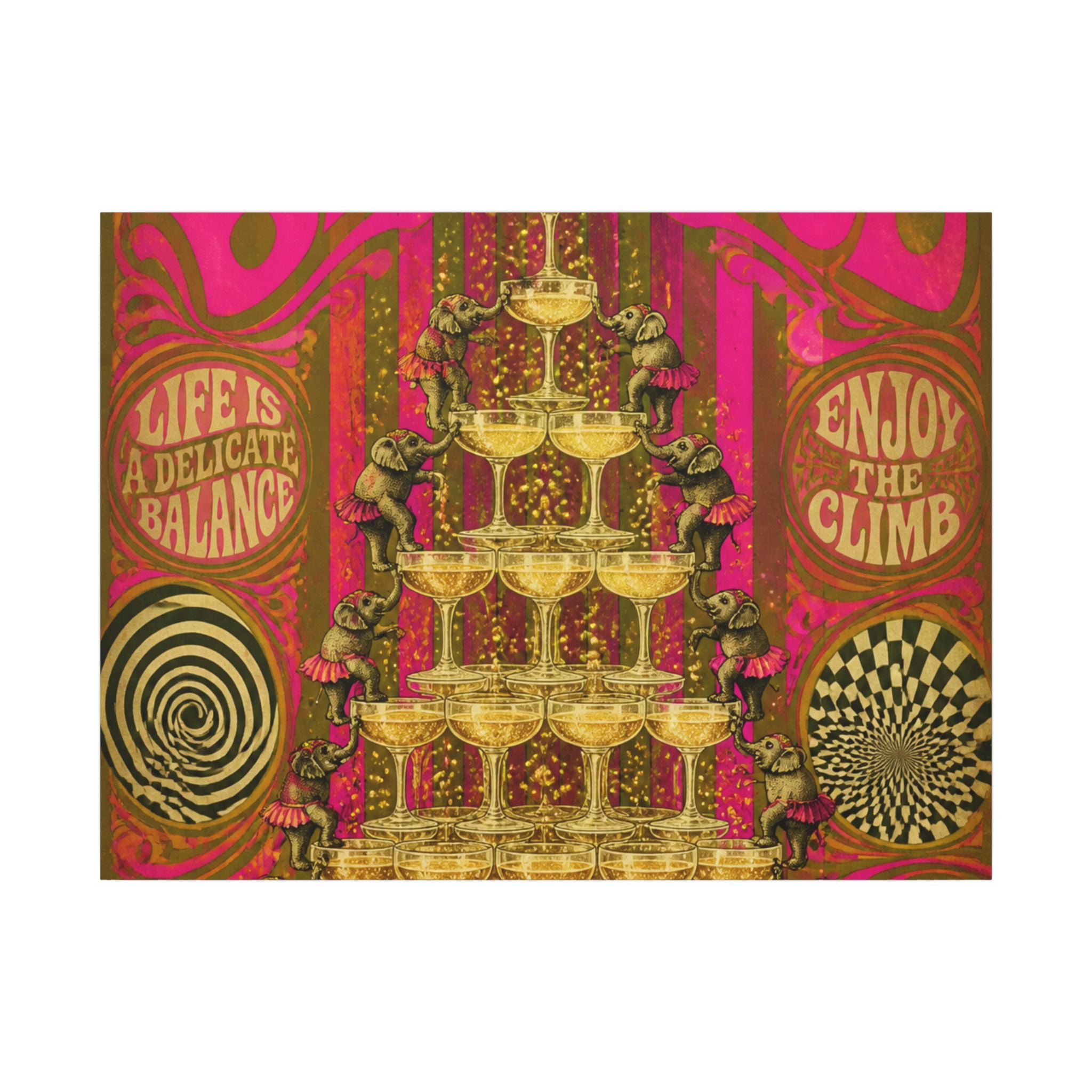 Champagne Tower Elephants Wall Art Canvas 16×20 Psychedelic Cafe Decor Maximalist Print