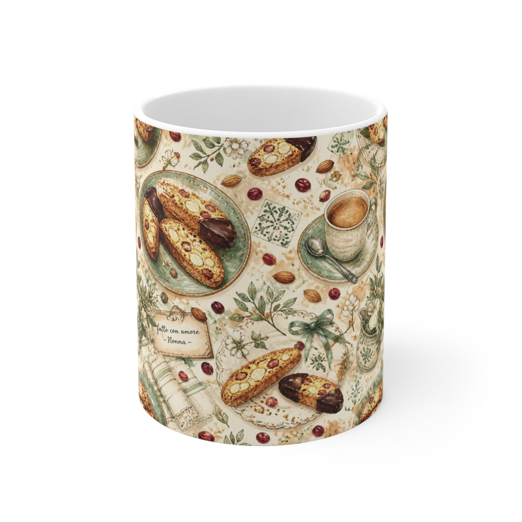 Almond Biscotti 11oz Ceramic Mug Mediterranean Kitchen Watercolor Design Italian Cottagecore Gift
