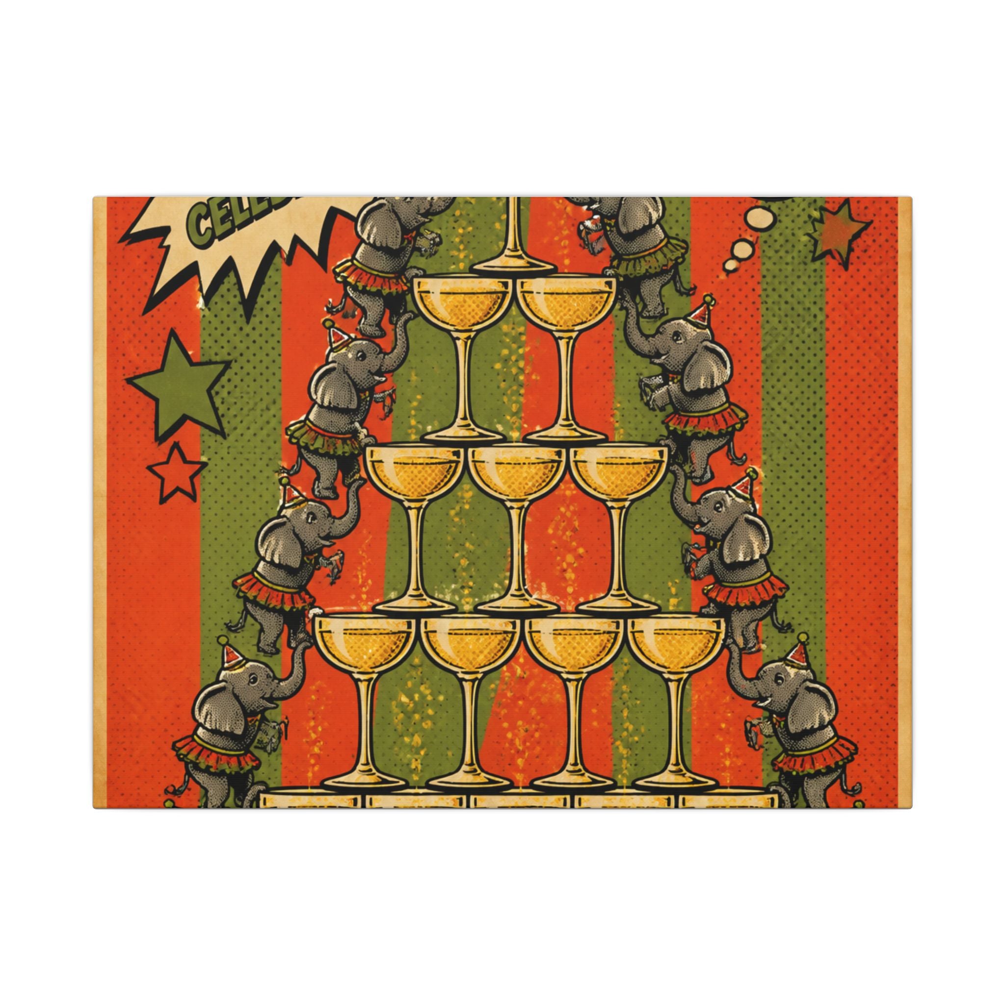 Champagne Tower Elephants Wall Art Canvas 16×20 Pop Art Living Room Decor Maximalist Print