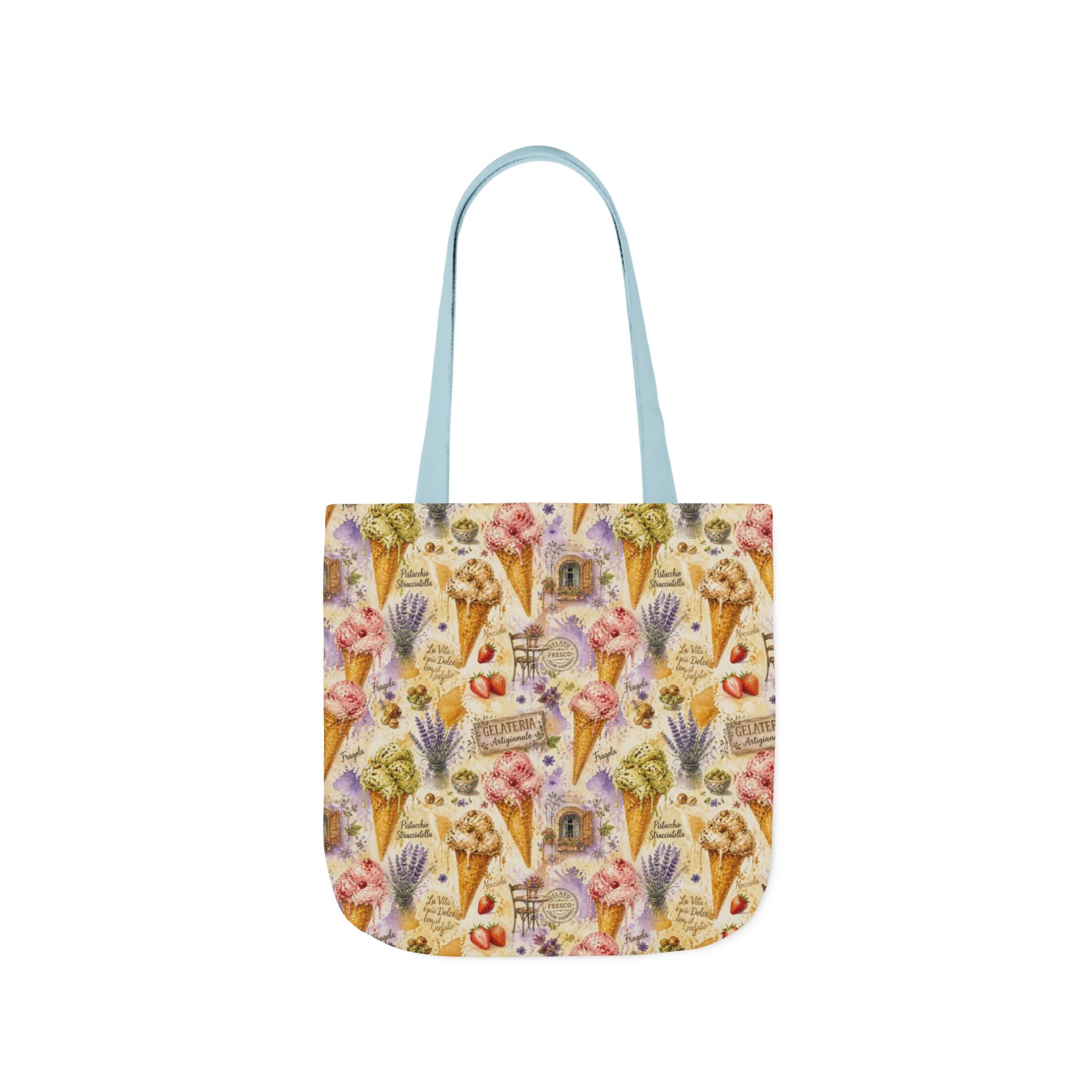 Gelato Scoops Canvas Tote Bag Mediterranean Kitchen Watercolor Splash Design Italian Cottagecore Gift