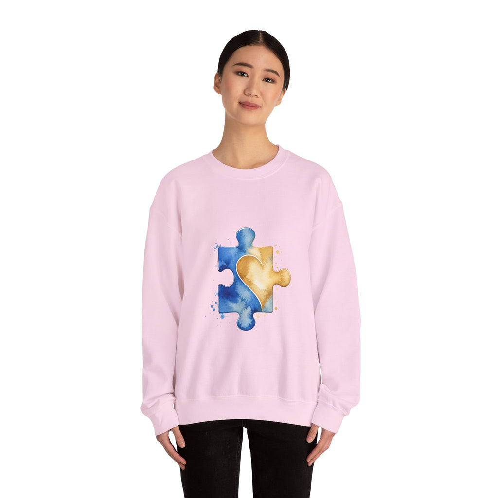 Matching Couple Sweatshirt - Puzzle Pieces Matching Couple Crewneck Sweatshirt Watercolor Art His Hers Engagement Gift - Design B