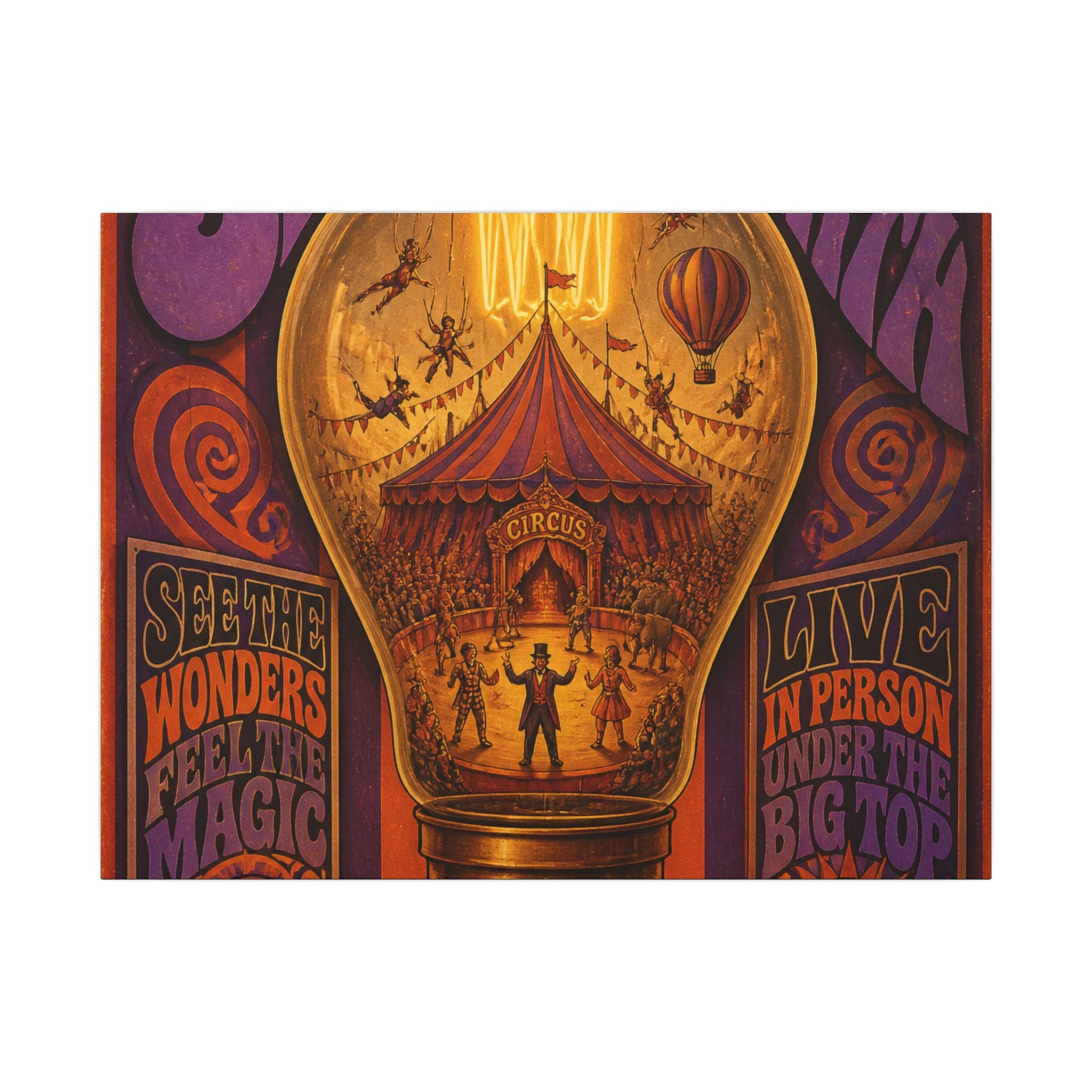 Light Bulb Circus Wall Art Canvas 24×36 Psychedelic Dining Room Decor Maximalist Print