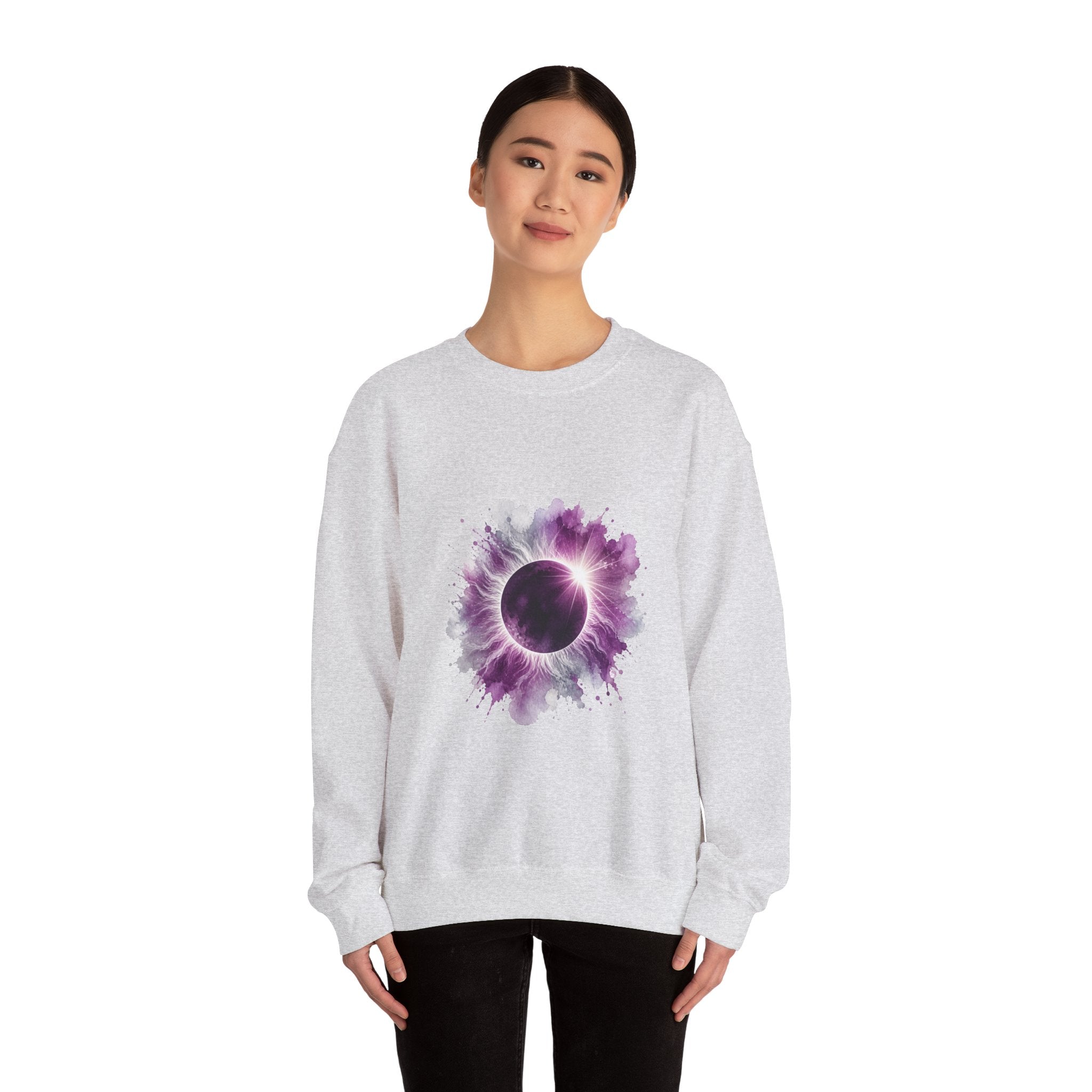 Matching Couple Sweatshirt - Solar & Lunar Eclipse Matching Couple Premium Fleece Sweatshirt Watercolor Art His Hers Birthday Gift - Design A