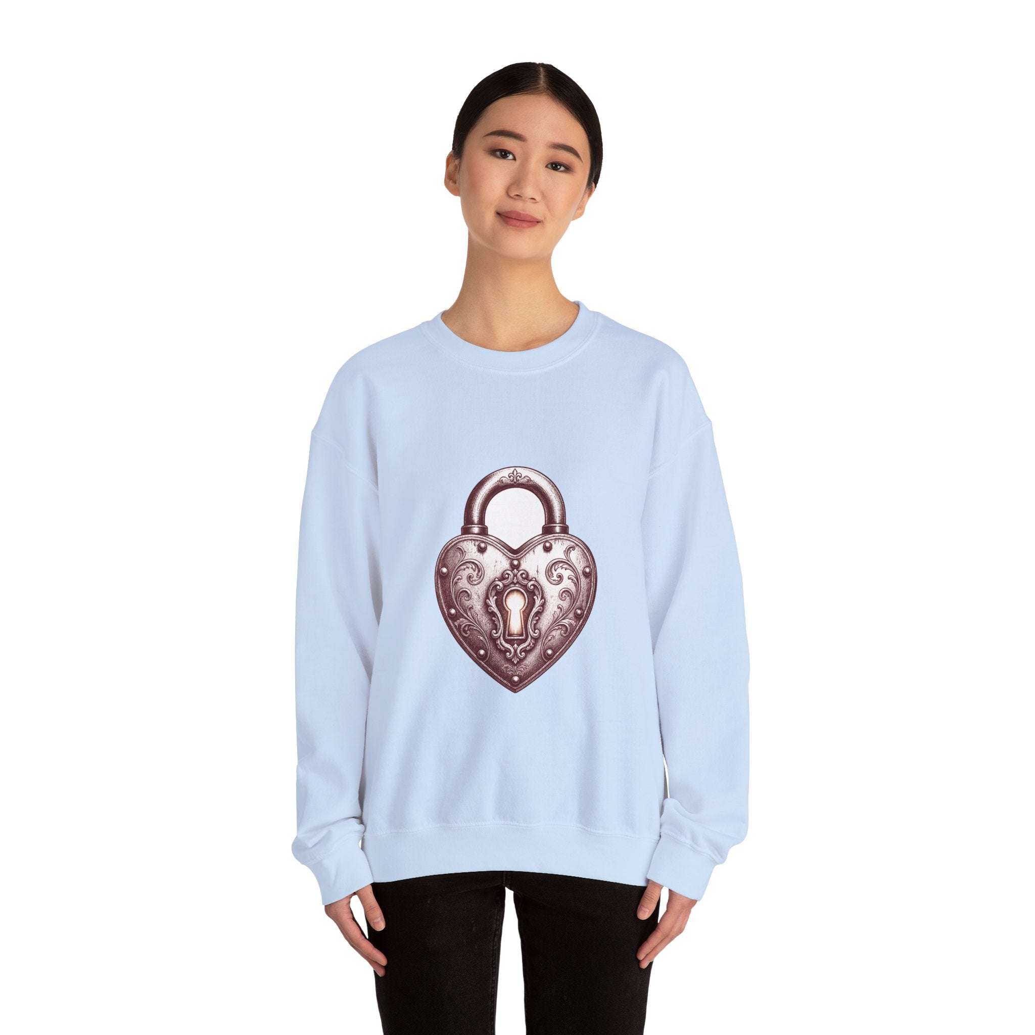 Matching Couple Sweatshirt - Key & Lock Matching Couple Premium Fleece Sweatshirt Hand-Drawn Art His Hers Anniversary Gift - Design B