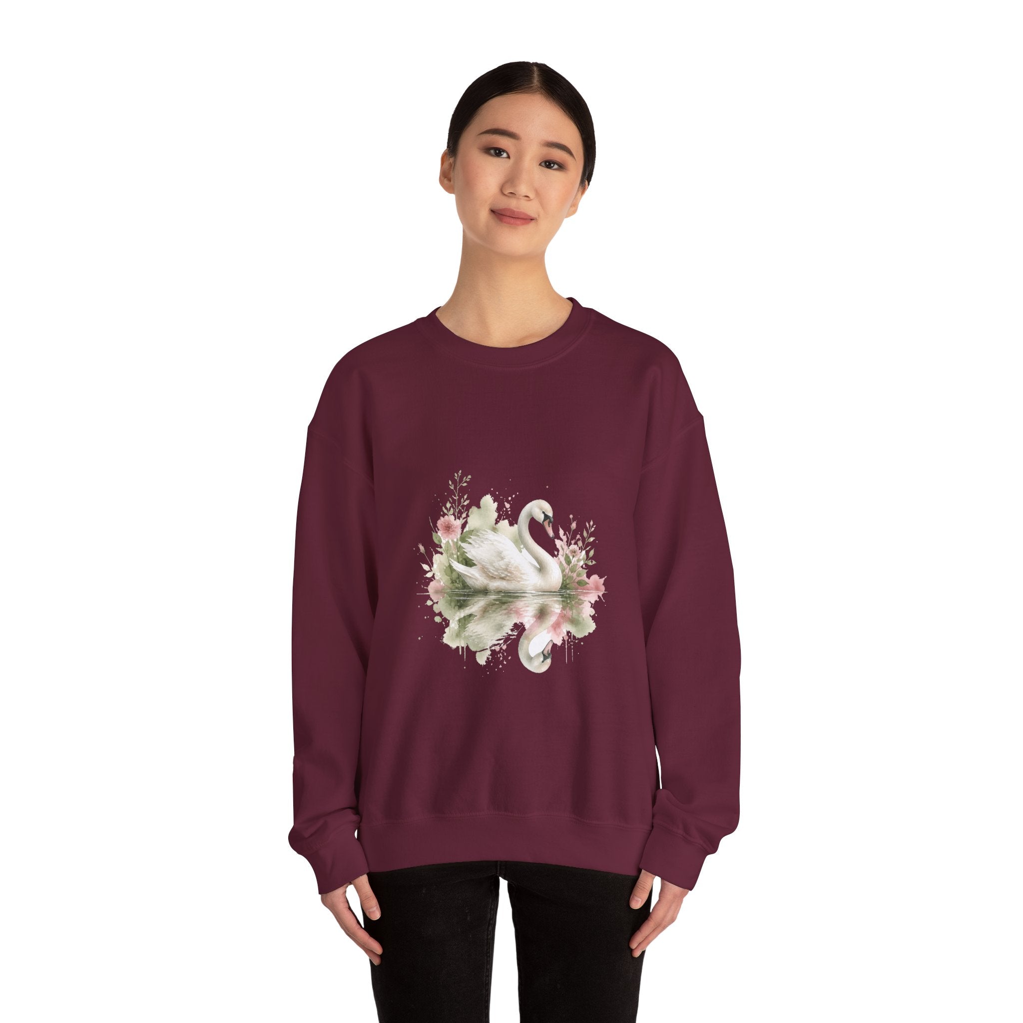 Matching Couple Sweatshirt - Raven & Swan Matching Couple Crewneck Sweatshirt Watercolor Art His Hers Engagement Gift - Design B