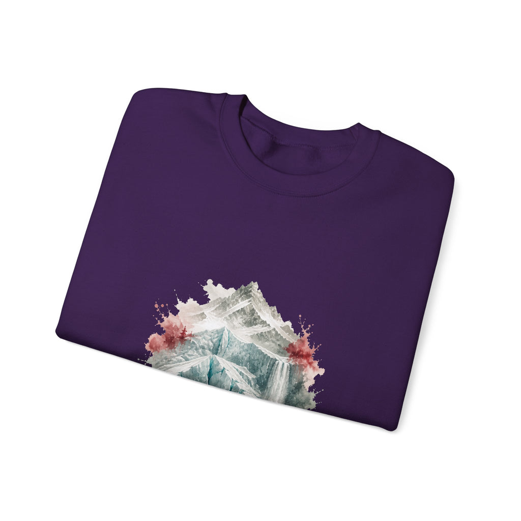 Matching Couple Sweatshirt - Volcano & Glacier Matching Couple Premium Fleece Sweatshirt Watercolor Art His Hers Birthday Gift - Design B