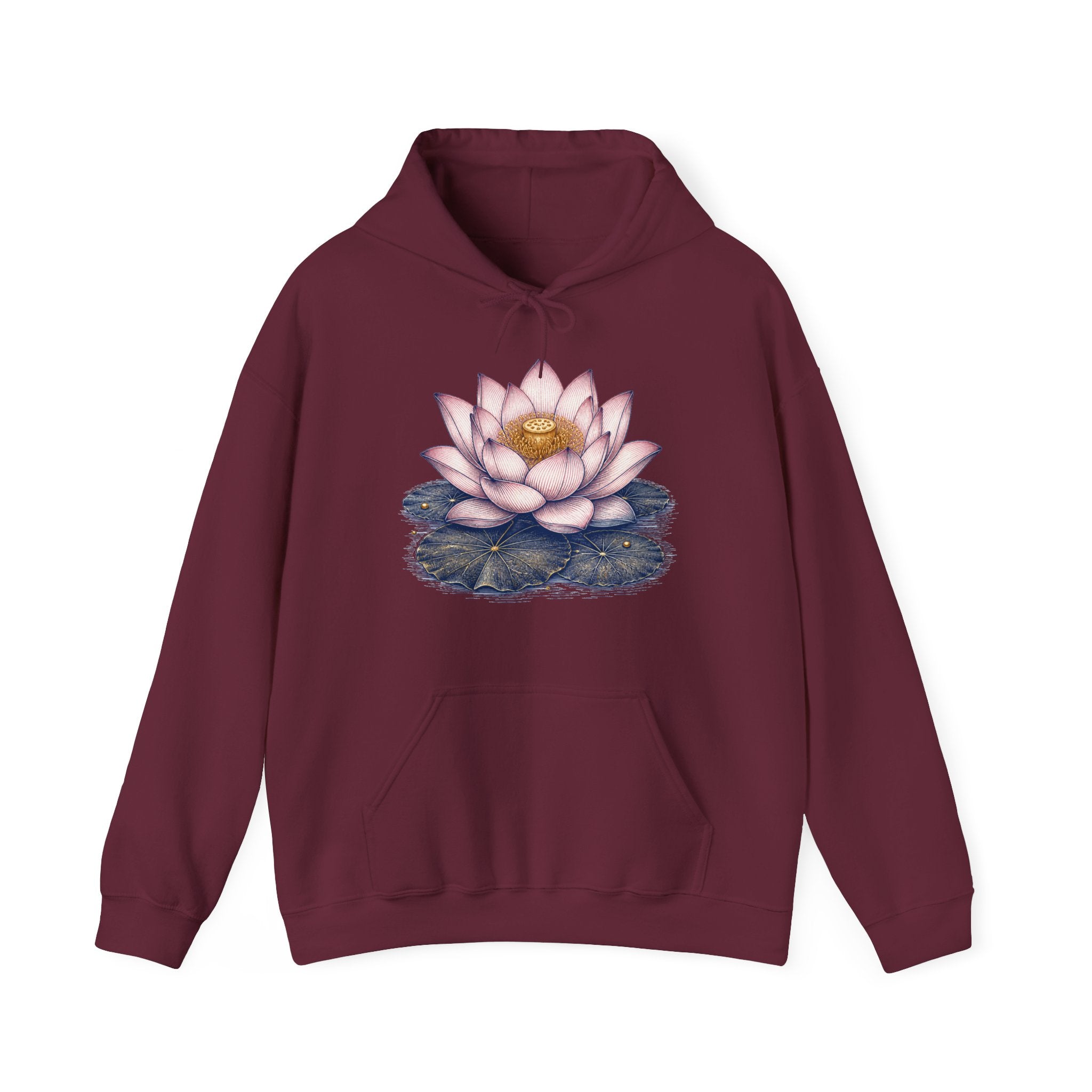 Matching Couple Sweatshirt - Open & Closed Lotus Matching Couple Hooded Sweatshirt Vintage Art His Hers Wedding Gift - Design A