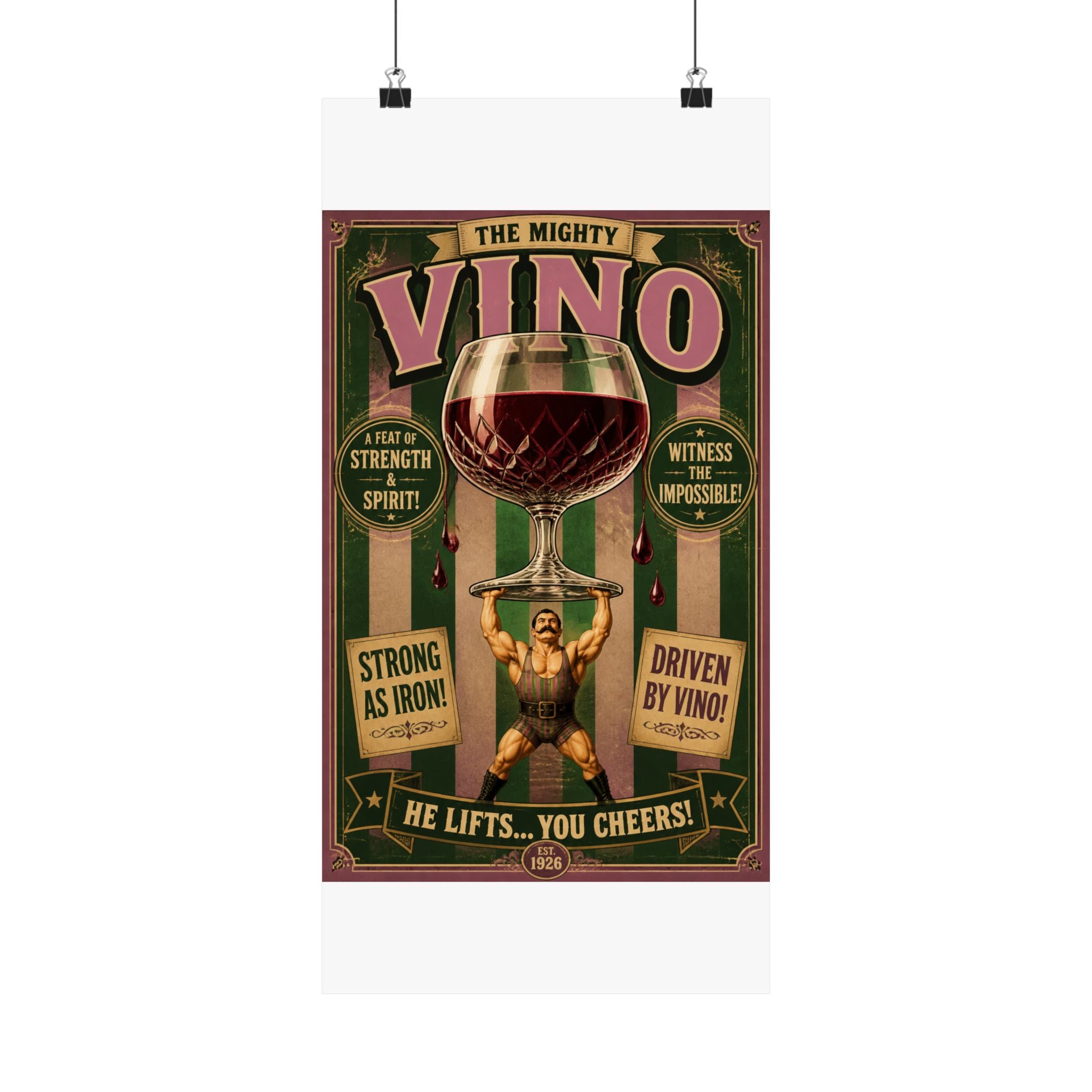 Wine Glass Strongman Wall Art Poster 24×36 Vintage Circus Bedroom Decor Maximalist Print