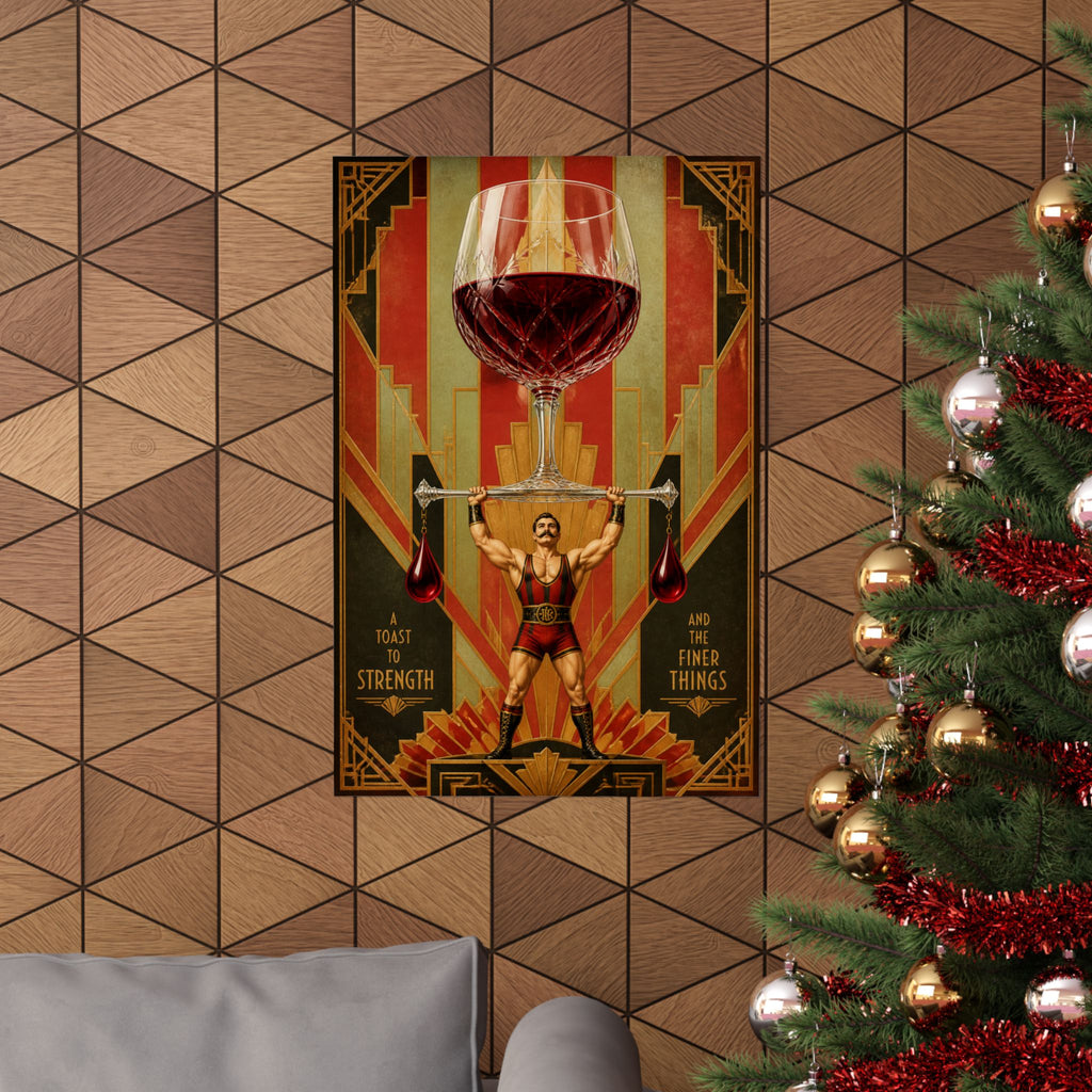 Wine Glass Strongman Wall Art Poster 24×36 Art Deco Bar Area Decor Maximalist Print
