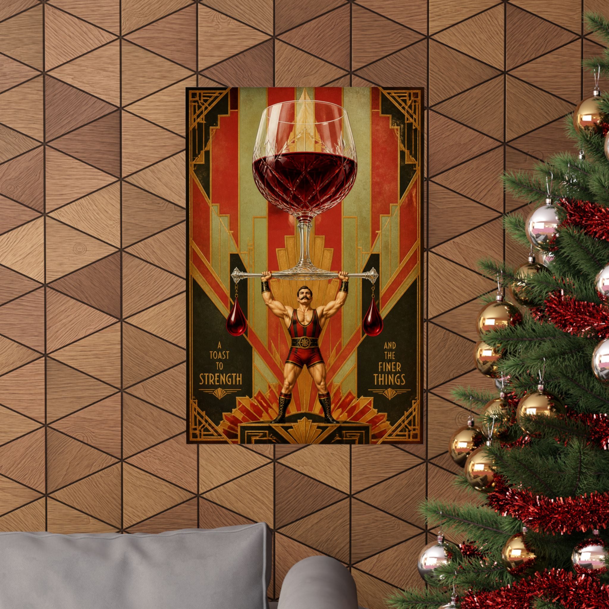 Wine Glass Strongman Wall Art Poster 24×36 Art Deco Bar Area Decor Maximalist Print