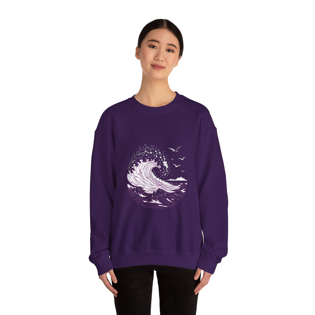 Matching Couple Sweatshirt - Mountain & Ocean Matching Couple Crewneck Sweatshirt Minimalist Art His Hers Valentine Gift - Design B