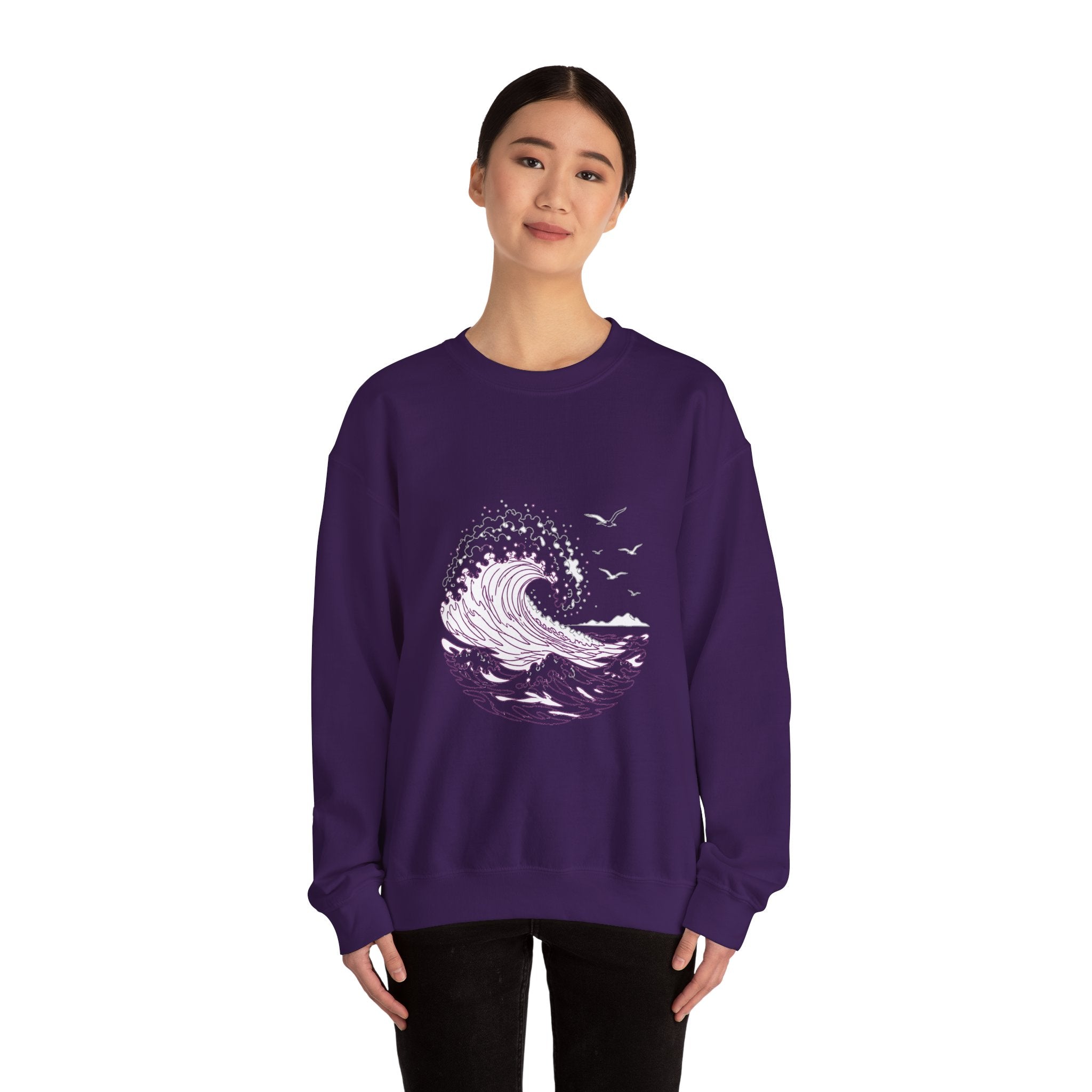 Matching Couple Sweatshirt - Mountain & Ocean Matching Couple Crewneck Sweatshirt Minimalist Art His Hers Valentine Gift - Design B