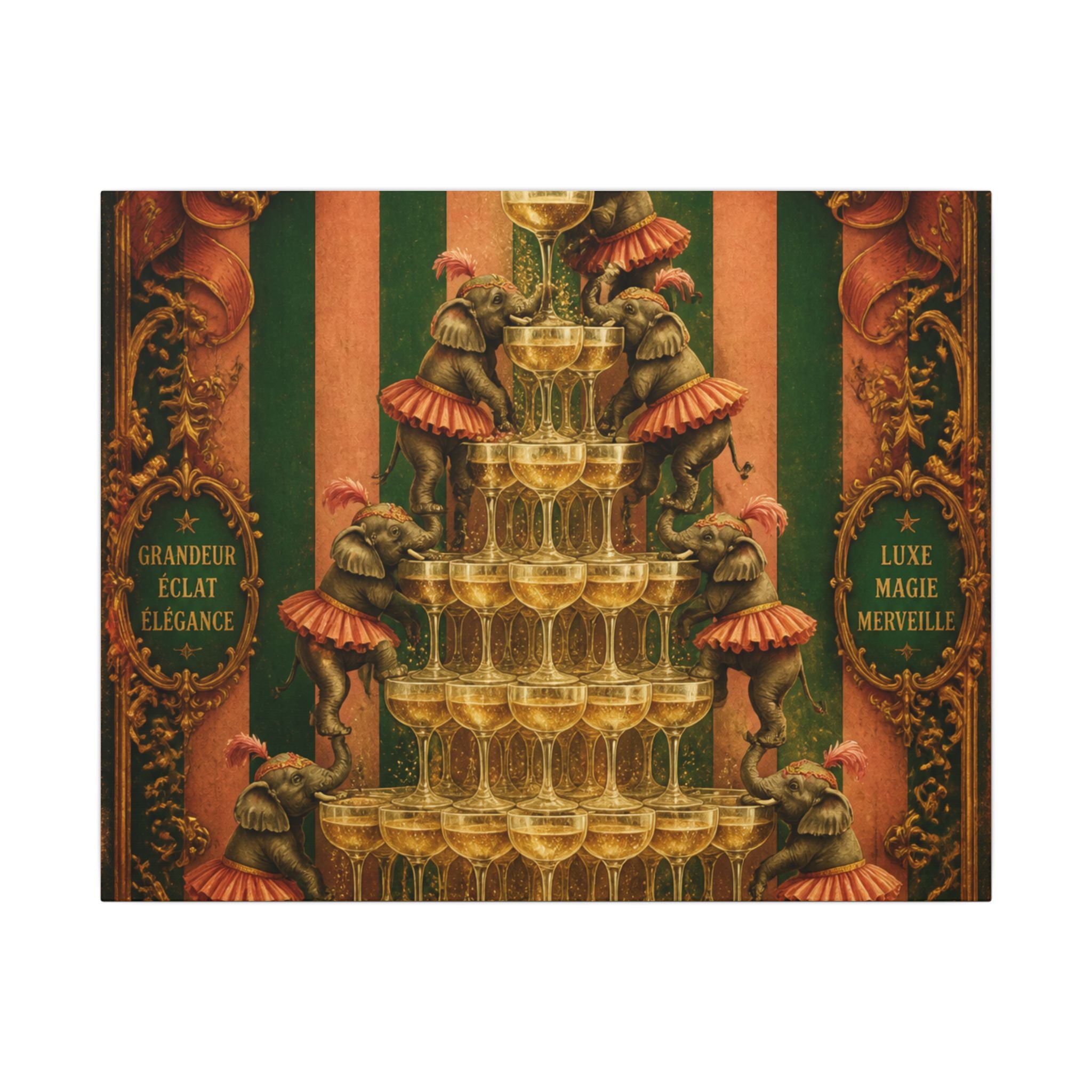 Champagne Tower Elephants Wall Art Canvas 16×20 Baroque Home Office Decor Maximalist Print