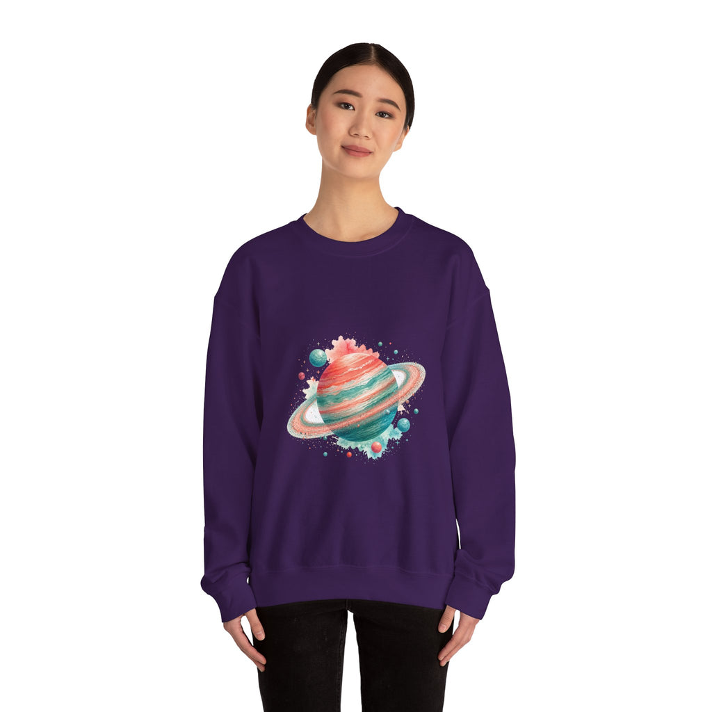 Matching Couple Sweatshirt - Astronaut & Planet Matching Couple Premium Fleece Sweatshirt Watercolor Art His Hers Birthday Gift - Design B