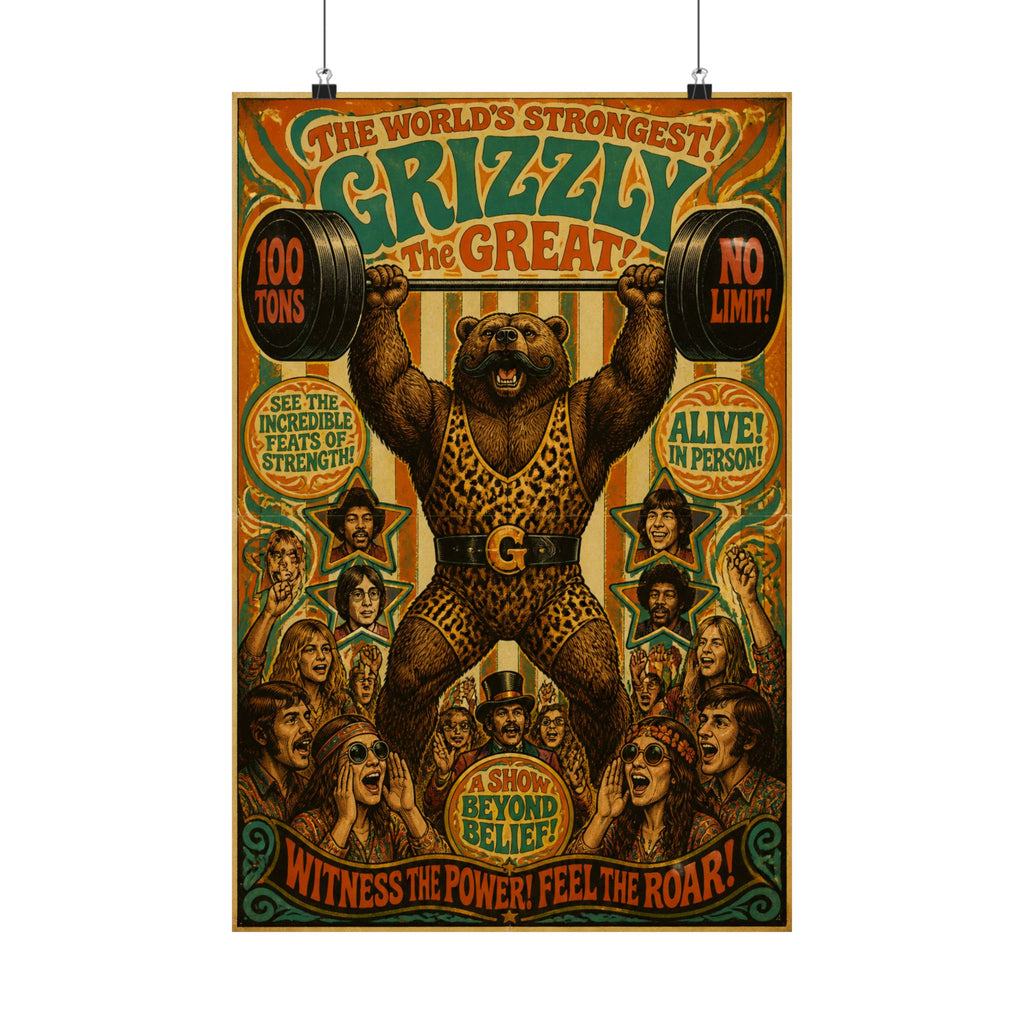 Strongman Bear Wall Art Poster 24×36 Psychedelic Dining Room Decor Maximalist Print