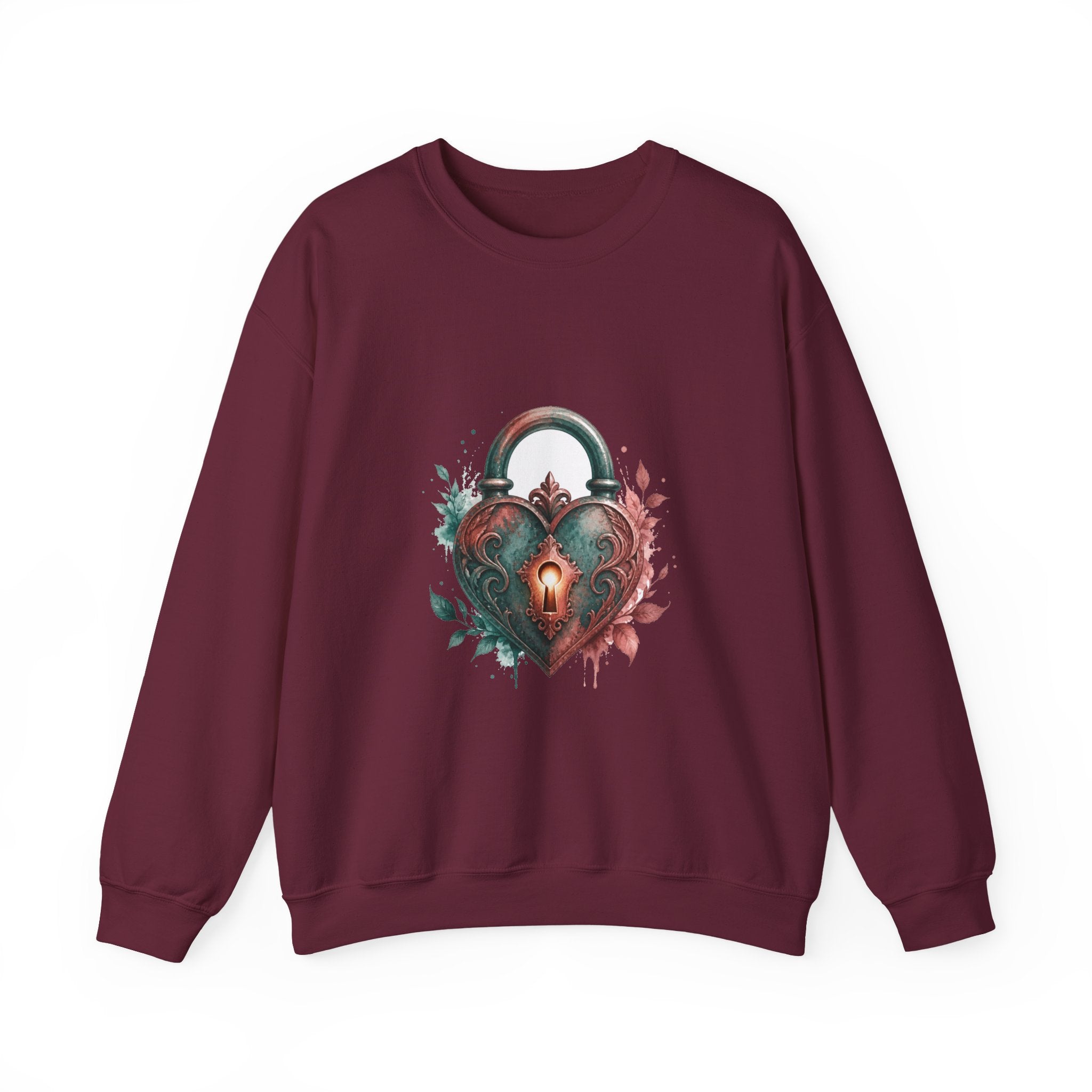 Matching Couple Sweatshirt - Key & Lock Matching Couple Premium Fleece Sweatshirt Watercolor Art His Hers Birthday Gift - Design B