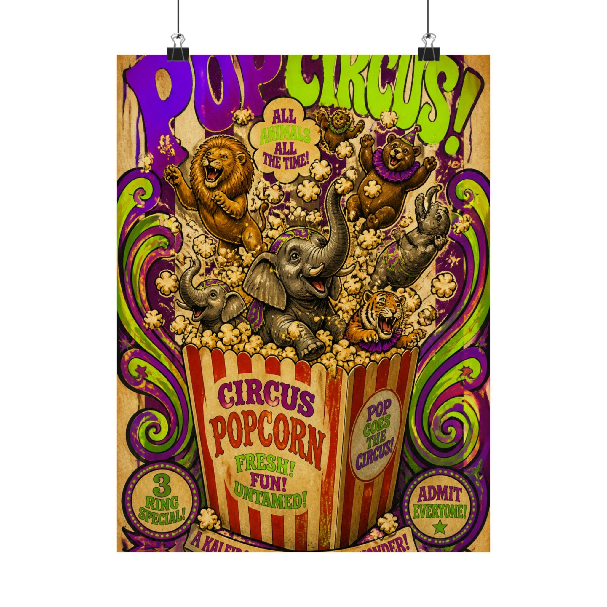 Popcorn Box Animals Wall Art Poster 18×24 Psychedelic Cafe Decor Maximalist Print