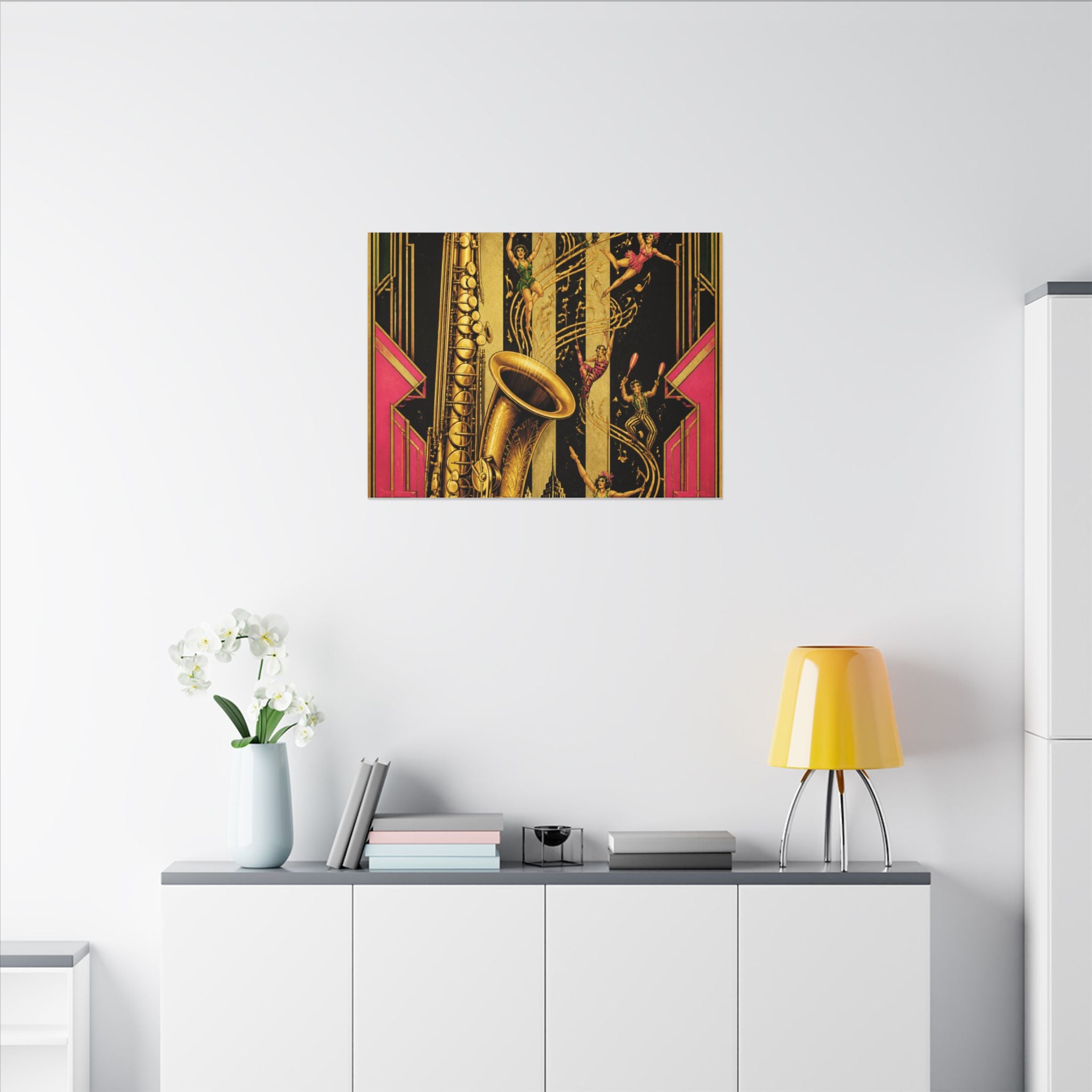 Saxophone Music Circus Wall Art Canvas 24×36 Art Deco Bar Area Decor Maximalist Print