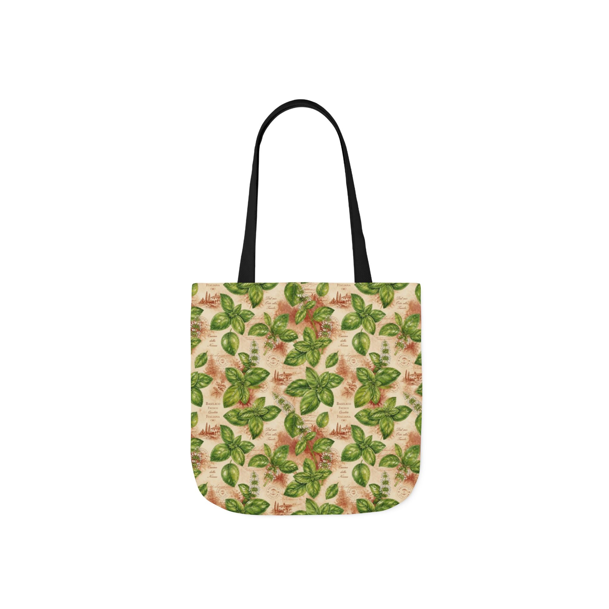 Fresh Basil Leaves Canvas Tote Bag Mediterranean Kitchen Watercolor Design Italian Cottagecore Gift