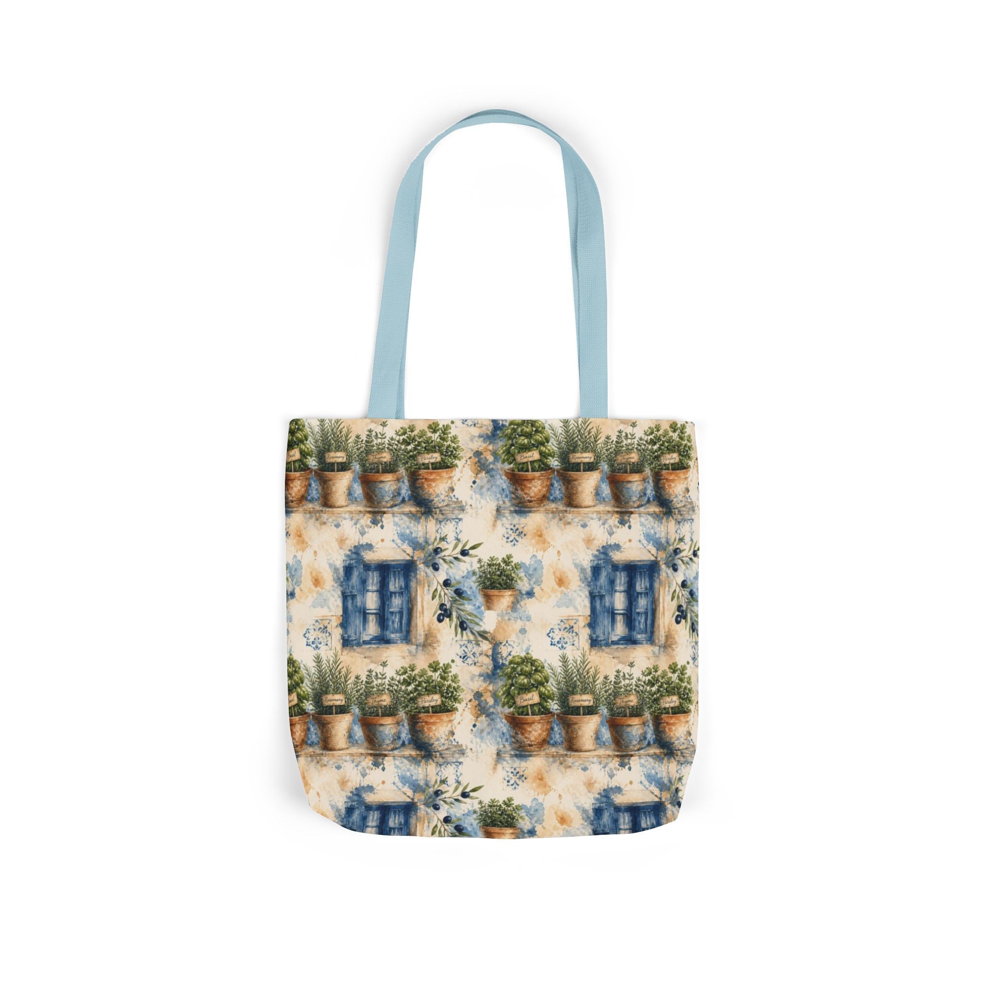 Terracotta Herb Pots Canvas Tote Bag Mediterranean Kitchen Watercolor Splash Design Italian Cottagecore Gift