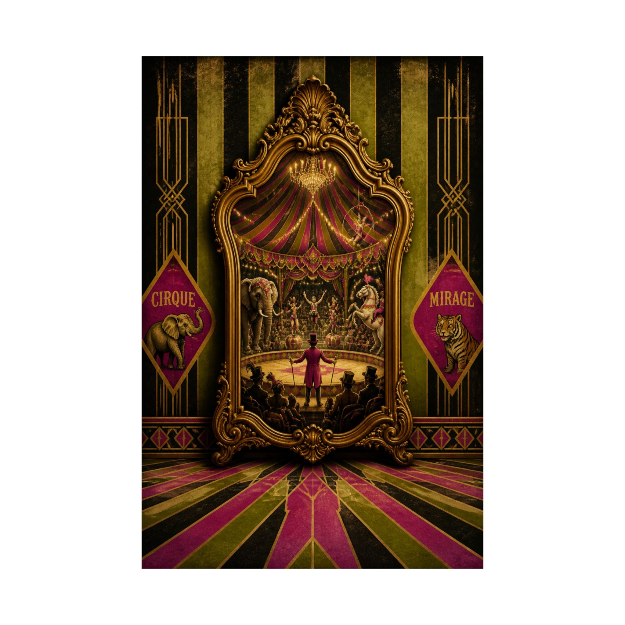 Vintage Mirror Circus Wall Art Poster 24×36 Art Deco Bar Area Decor Maximalist Print