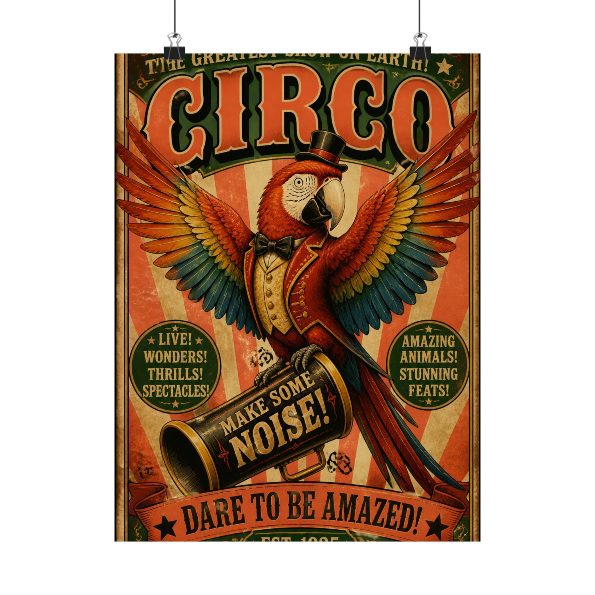 Parrot Ringmaster Wall Art Poster 18×24 Vintage Circus Kitchen Decor Maximalist Print