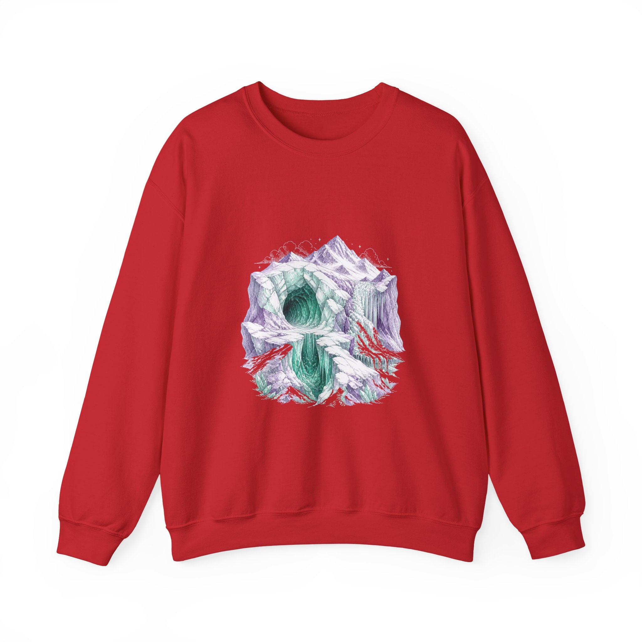 Matching Couple Sweatshirt - Volcano & Glacier Matching Couple Premium Fleece Sweatshirt Hand-Drawn Art His Hers Anniversary Gift - Design B