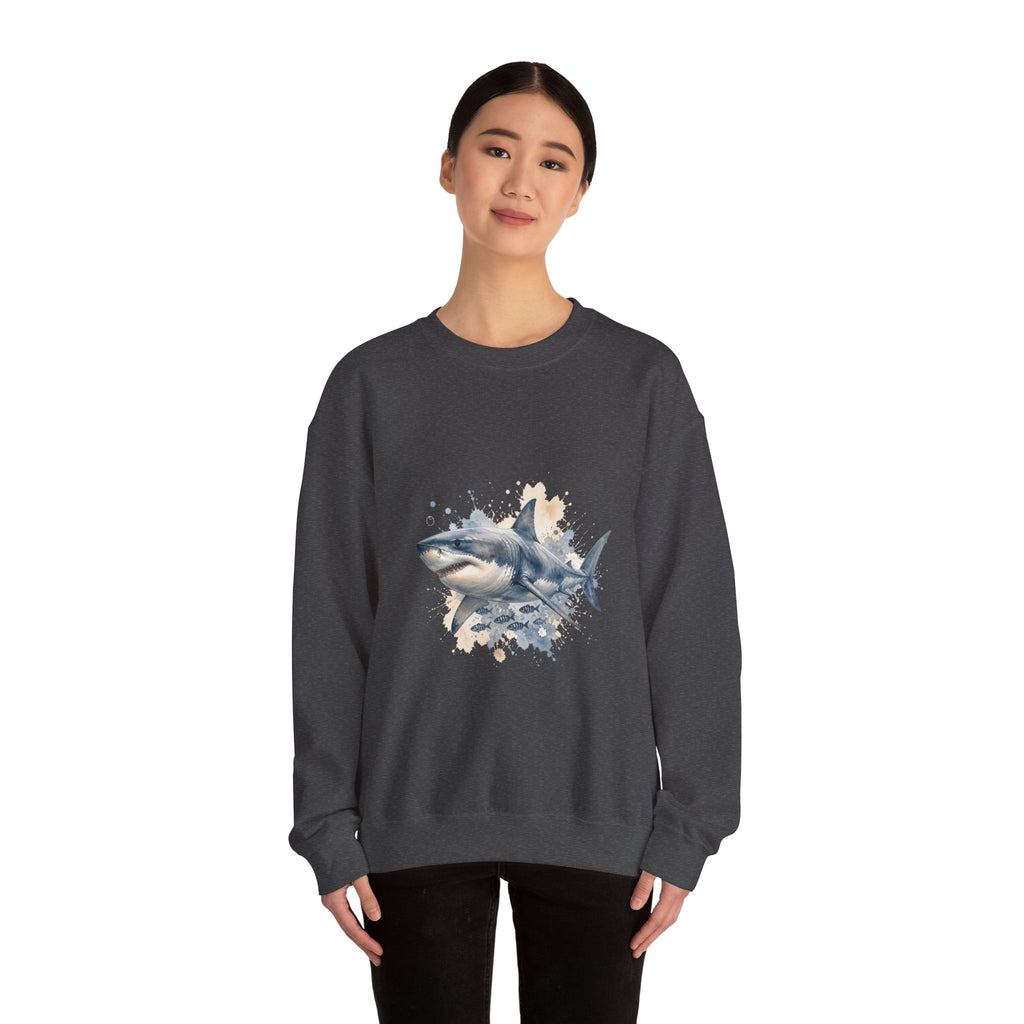 Matching Couple Sweatshirt - Shark & Dolphin Matching Couple Comfort Colors Crew Watercolor Art His Hers Birthday Gift - Design A