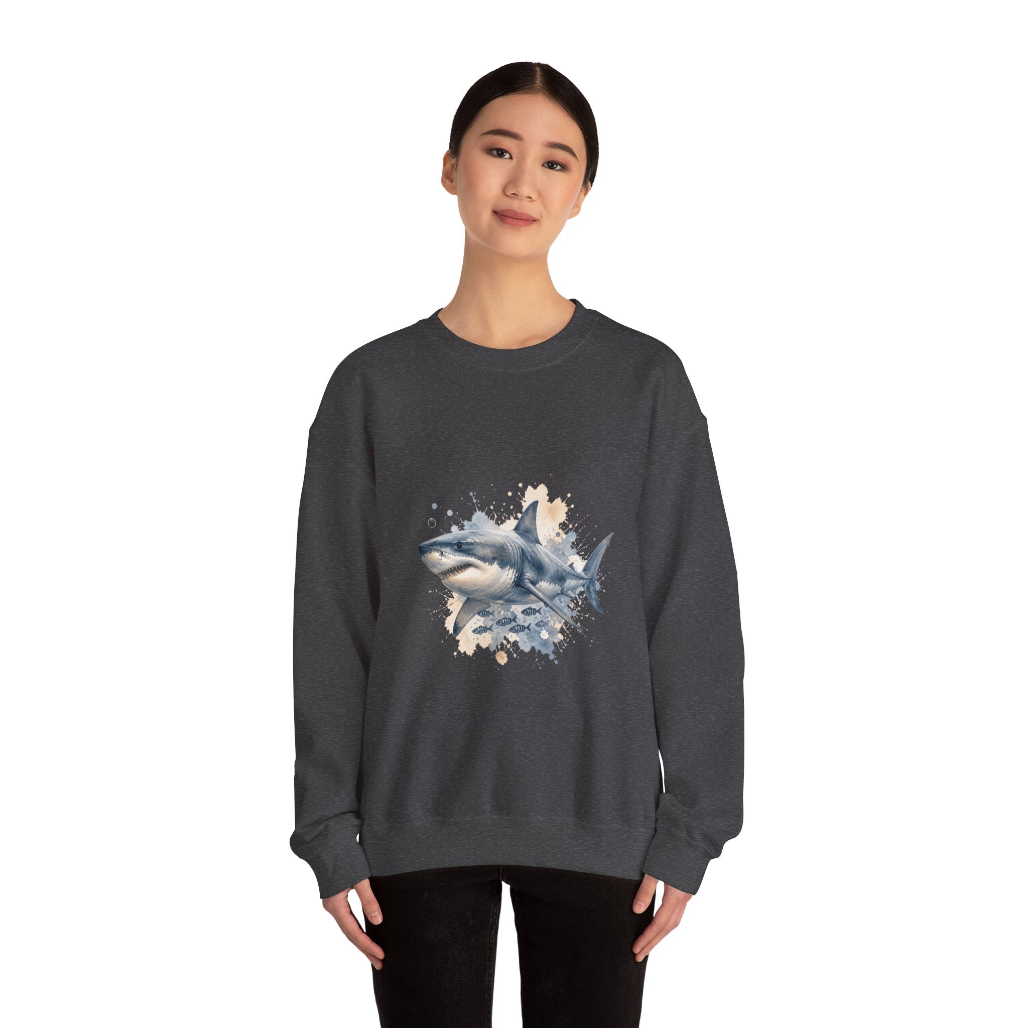 Matching Couple Sweatshirt - Shark & Dolphin Matching Couple Comfort Colors Crew Watercolor Art His Hers Birthday Gift - Design A