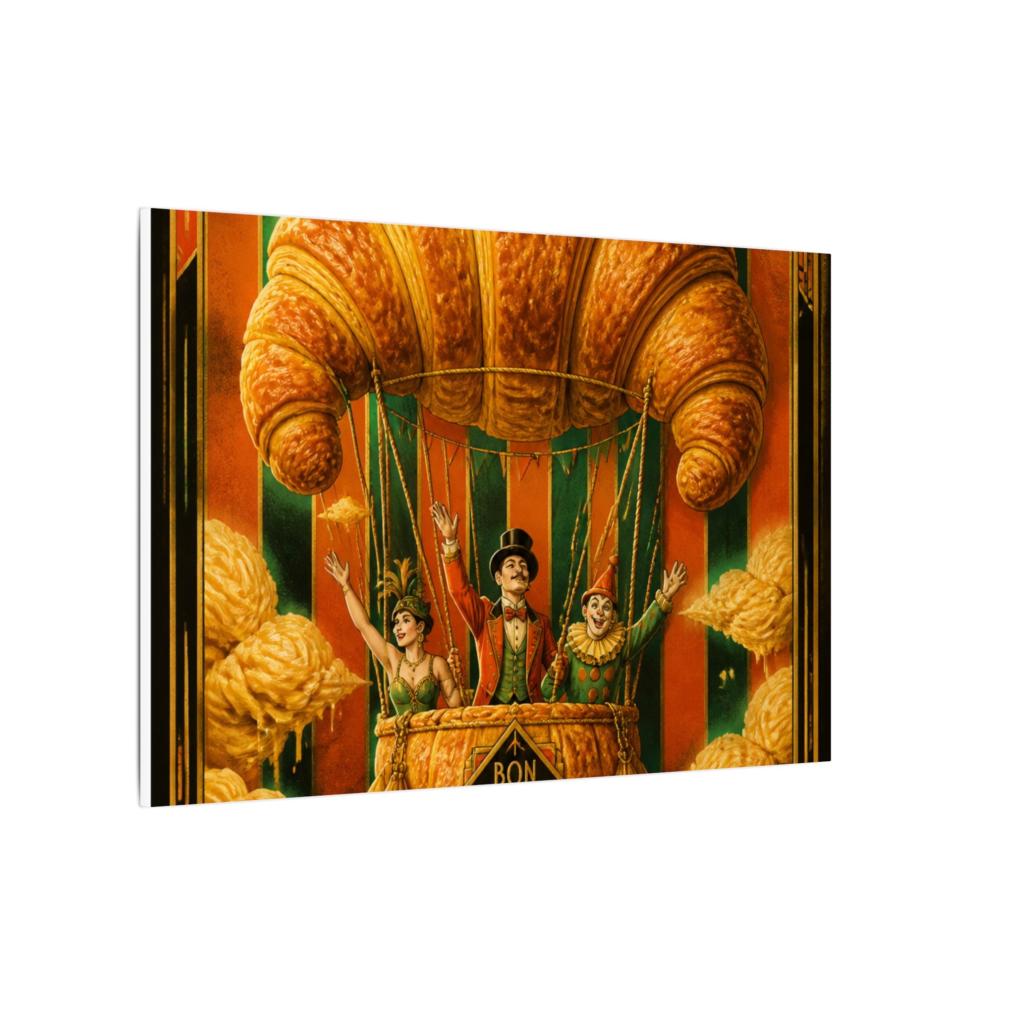Croissant Hot Air Balloon Wall Art Canvas 24×36 Art Deco Bar Area Decor Maximalist Print