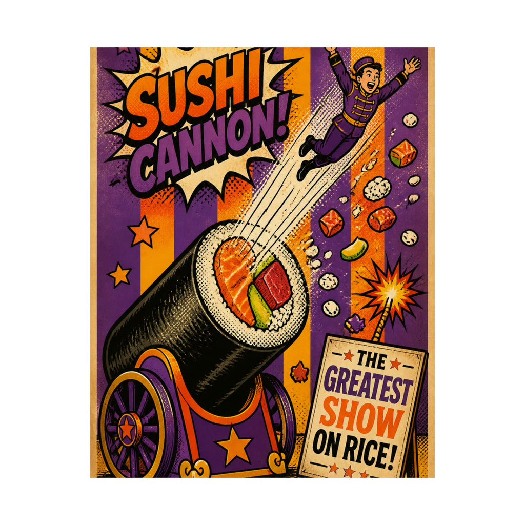 Sushi Roll Cannon Wall Art Poster 24×36 Pop Art Restaurant Decor Maximalist Print